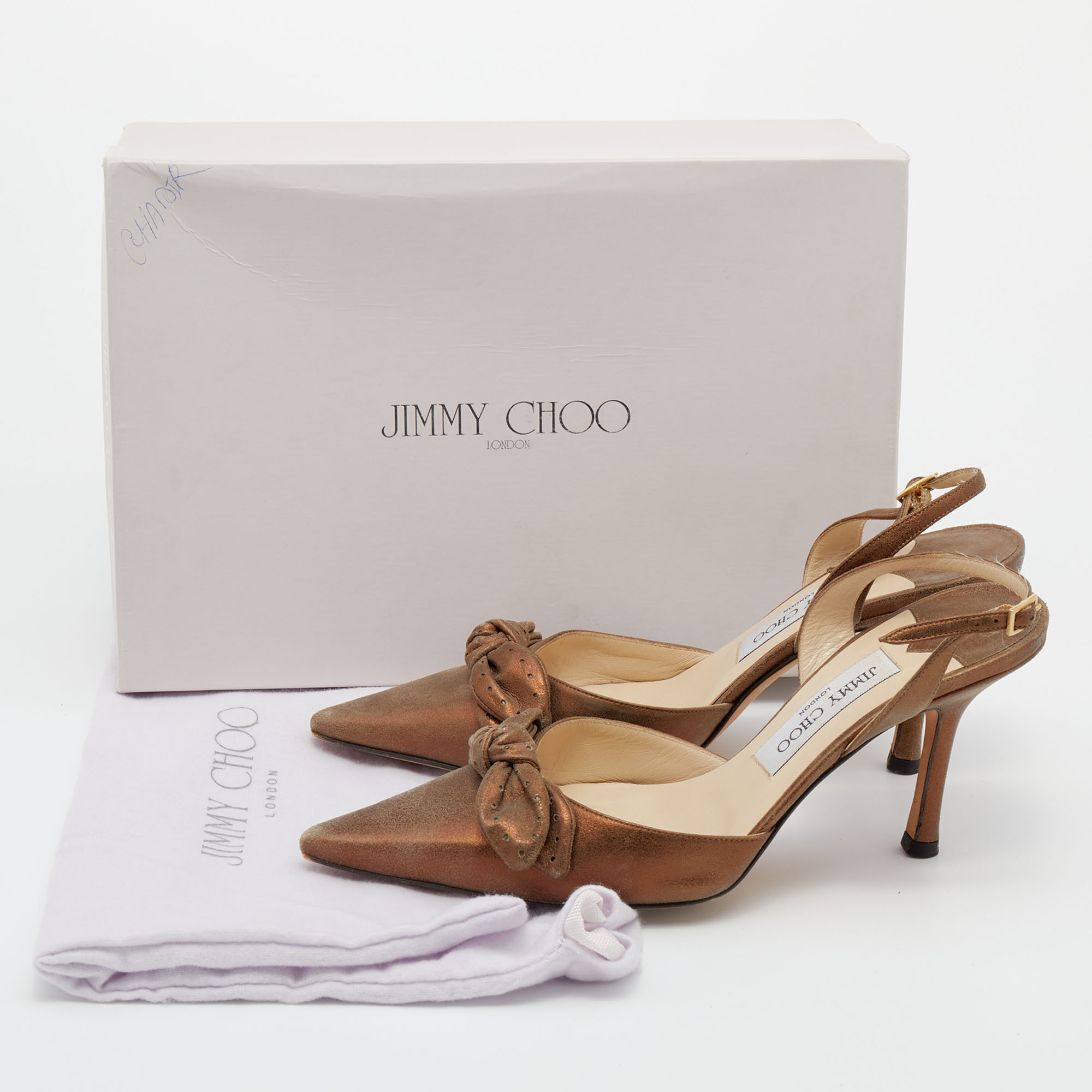 Jimmy Choo Metallic Bronze Suede Jenna Slingback Sandals Size 37