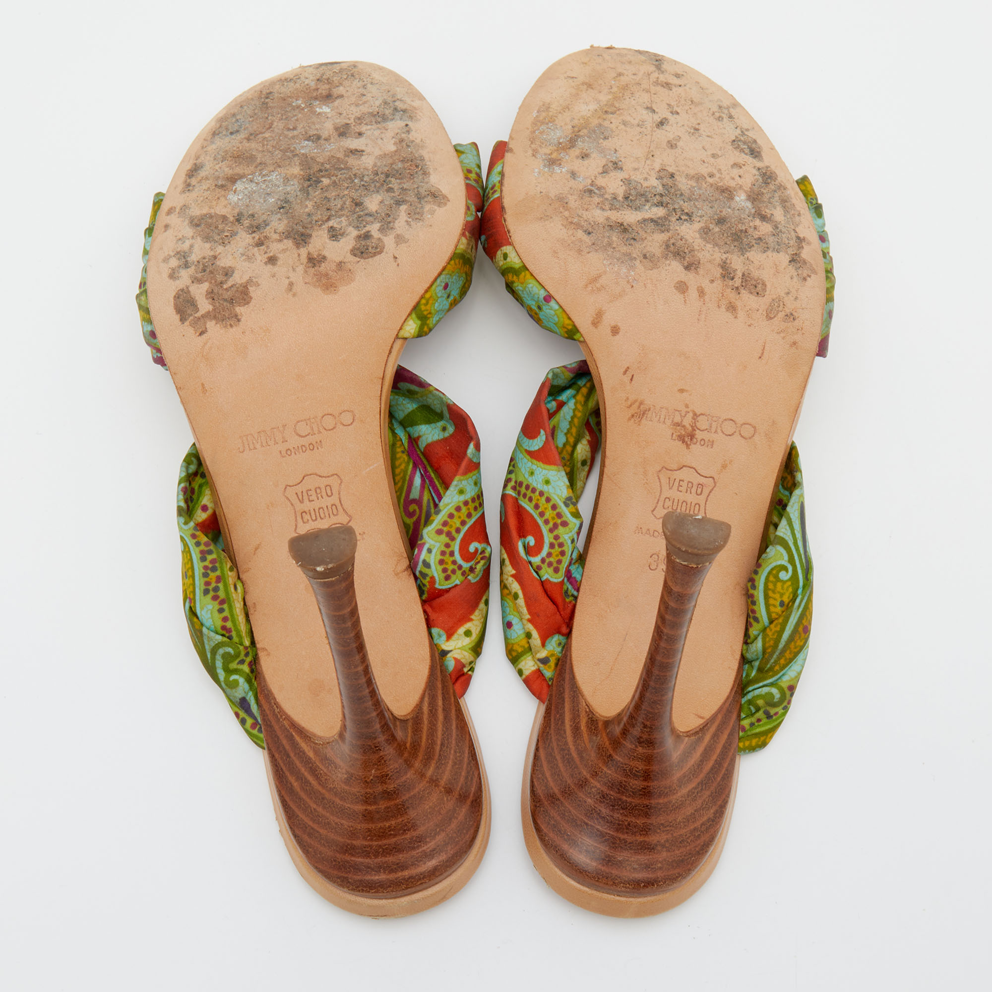 Jimmy Choo Multicolor Floral Print Satin Kris Knot Slide Sandals Size 39.5