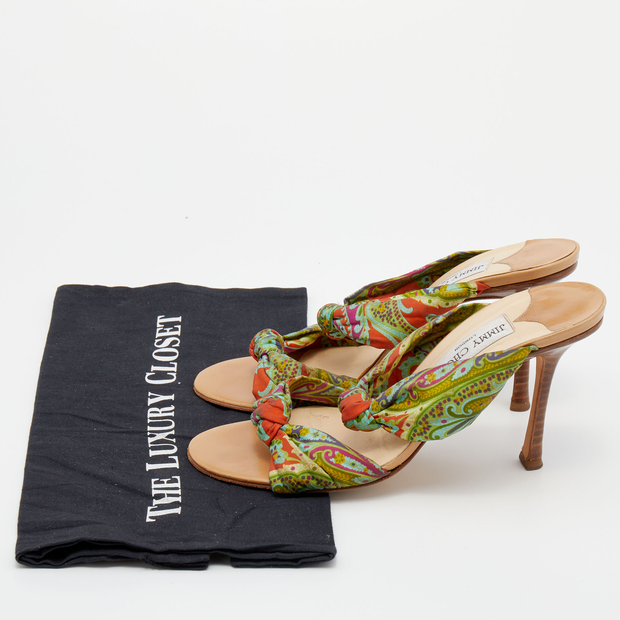 Jimmy Choo Multicolor Floral Print Satin Kris Knot Slide Sandals Size 39.5