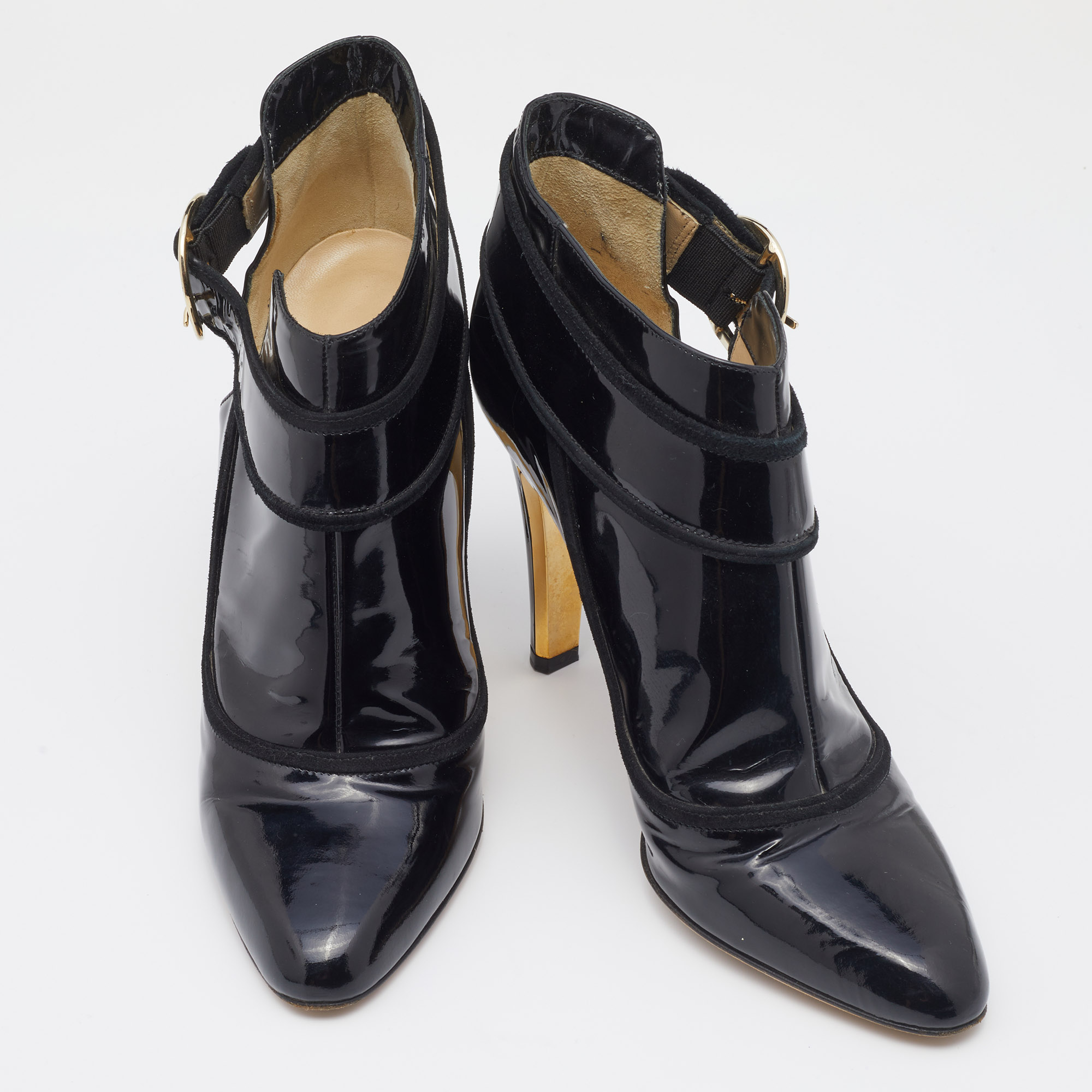 Jimmy Choo Black Patent Leather Chicago Ankle Boots Size 40
