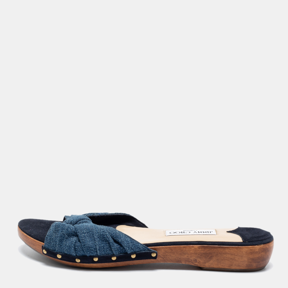 Jimmy choo blue denim knot slide sandals size 41