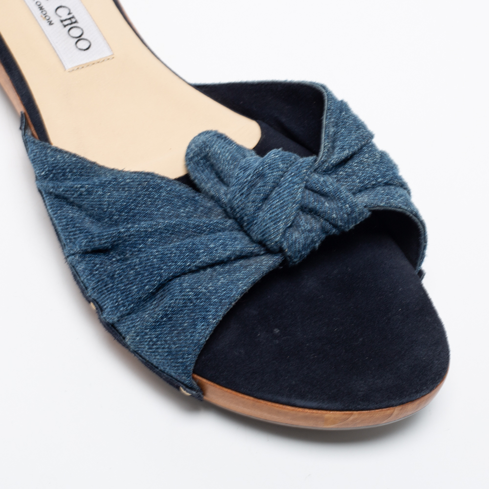 Jimmy Choo Blue Denim Knot Slide Sandals Size 41