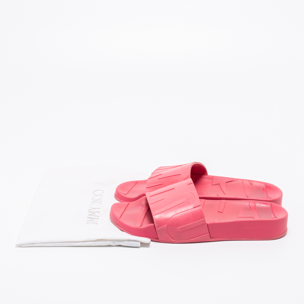 Jimmy Choo Pink Rubber Flat Slides Size 38