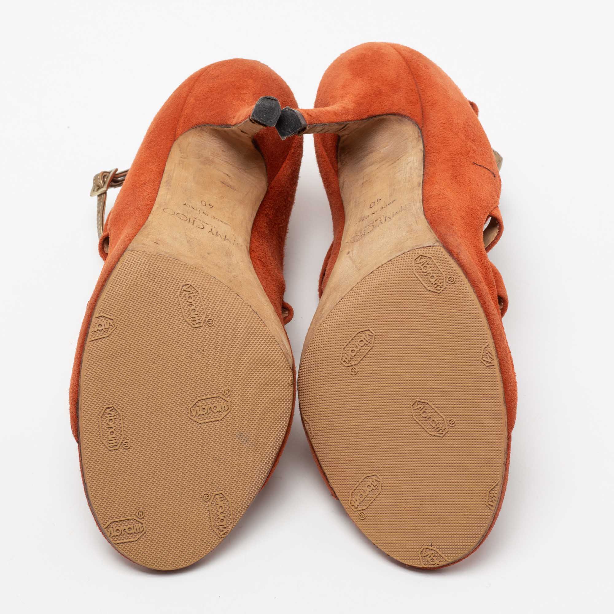 Jimmy Choo Orange Suede Fathom Strappy Cage Sandals Size 40