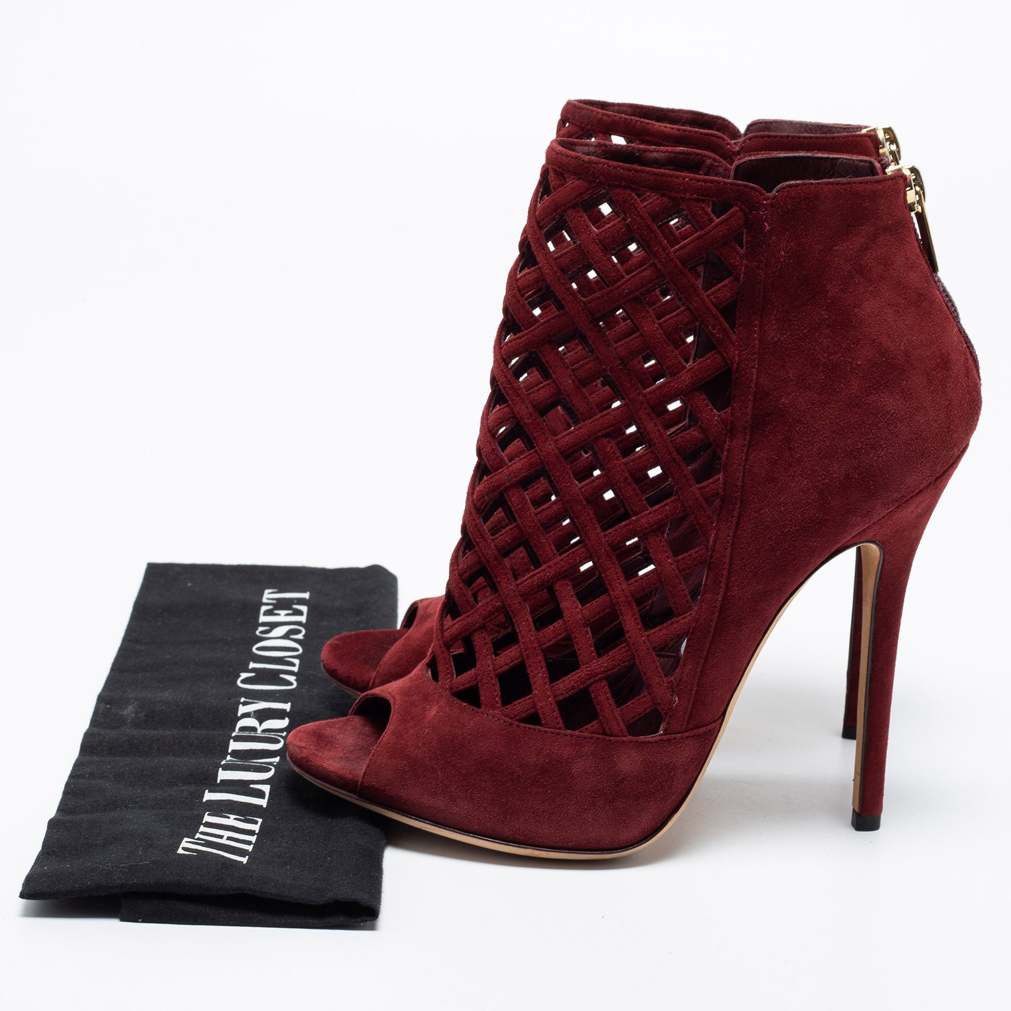 Jimmy Choo Burgundy Suede Drift Cut-Out Peep-Toe Ankle Booties Size 38