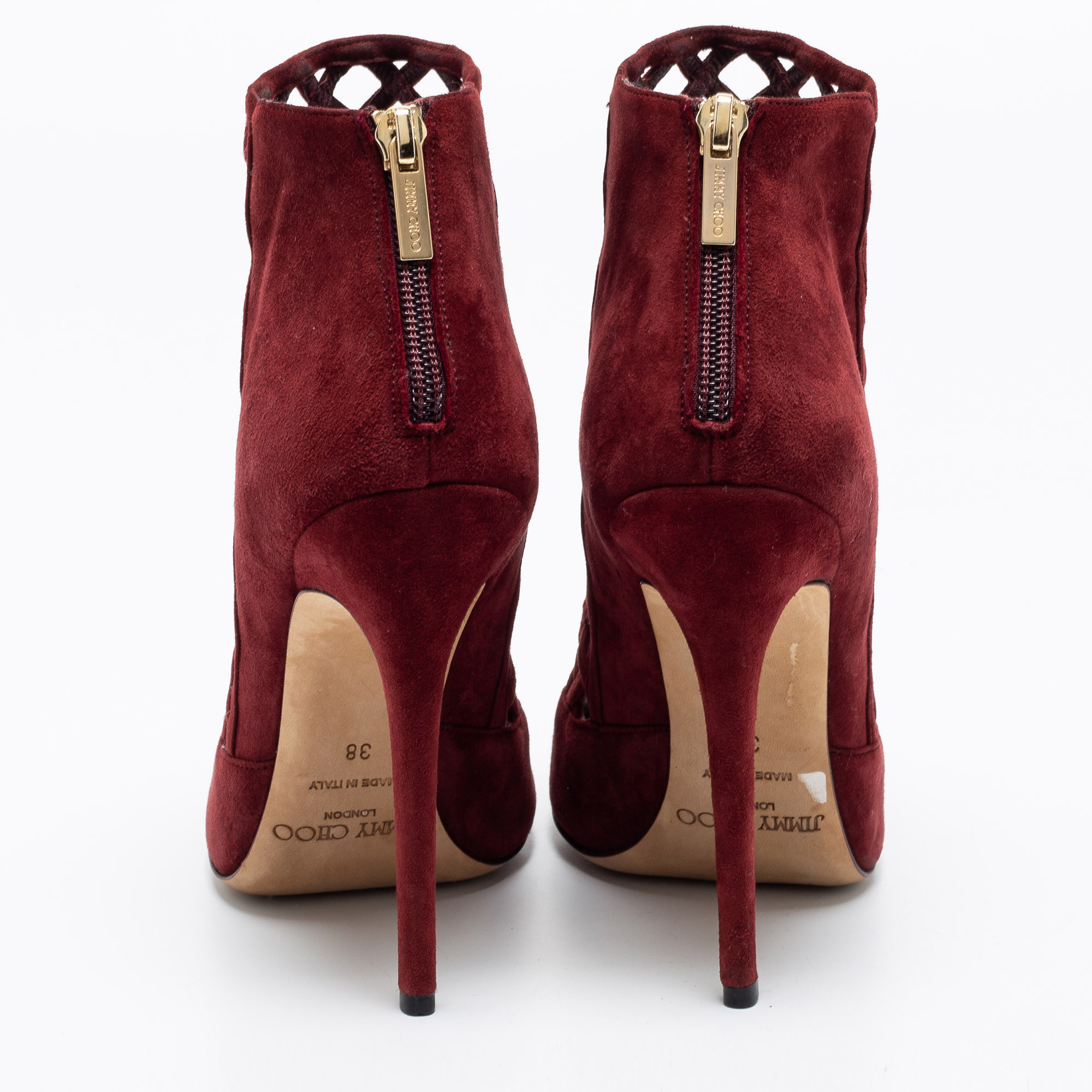 Jimmy Choo Burgundy Suede Drift Cut-Out Peep-Toe Ankle Booties Size 38