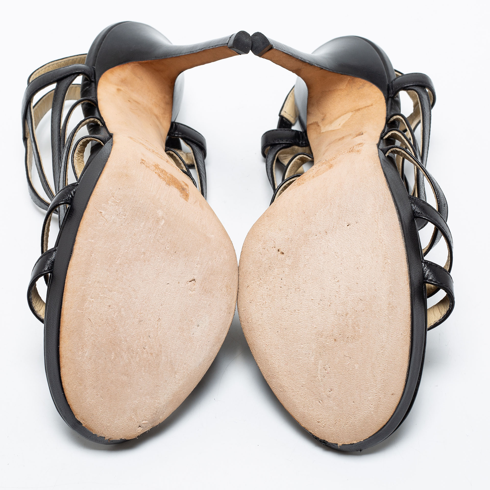 Jimmy Choo Black Leather Glenys Gladiator Platform Sandals Size 39.5