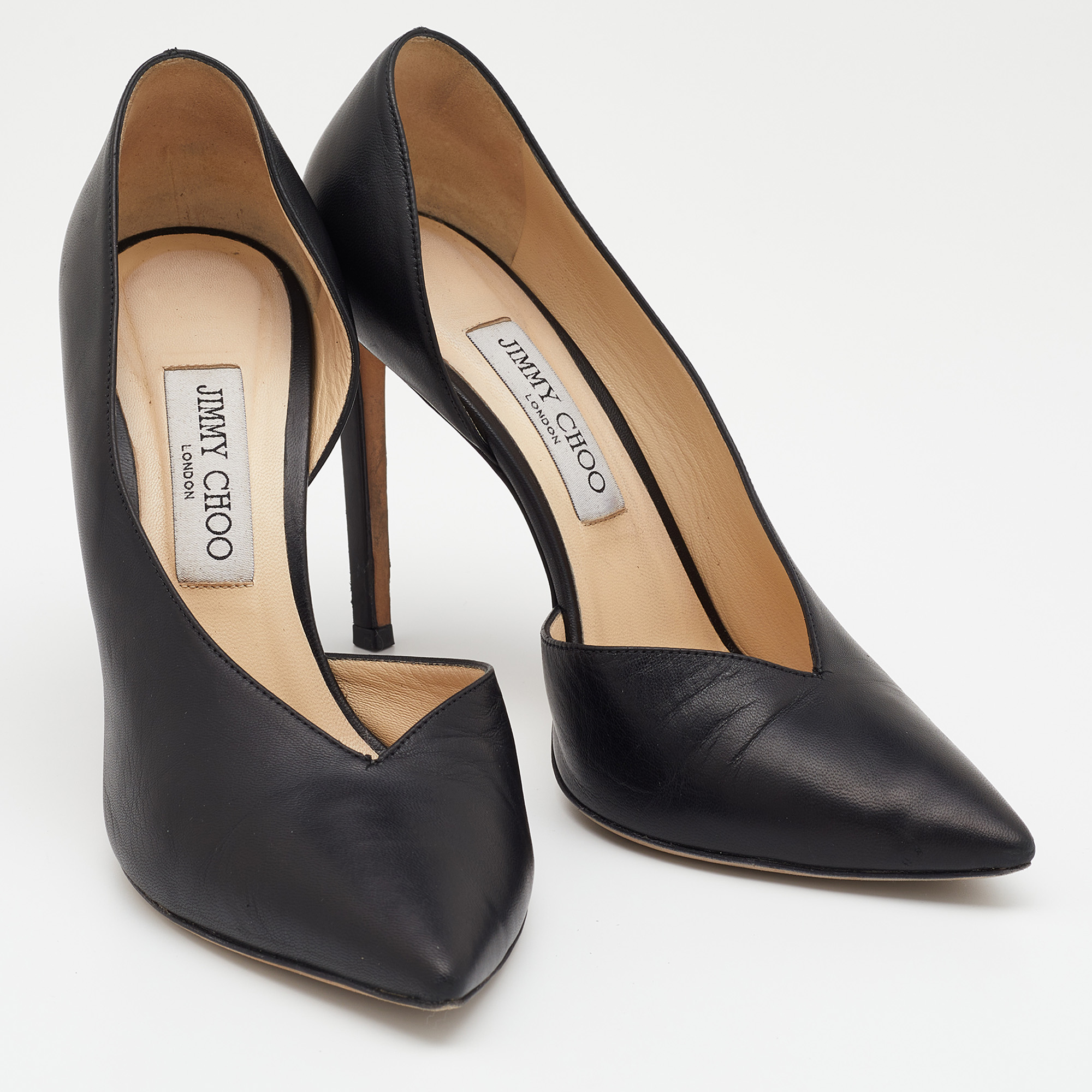 Jimmy Choo Black Leather Pointed Toe D'orsay Pumps Size 39.5