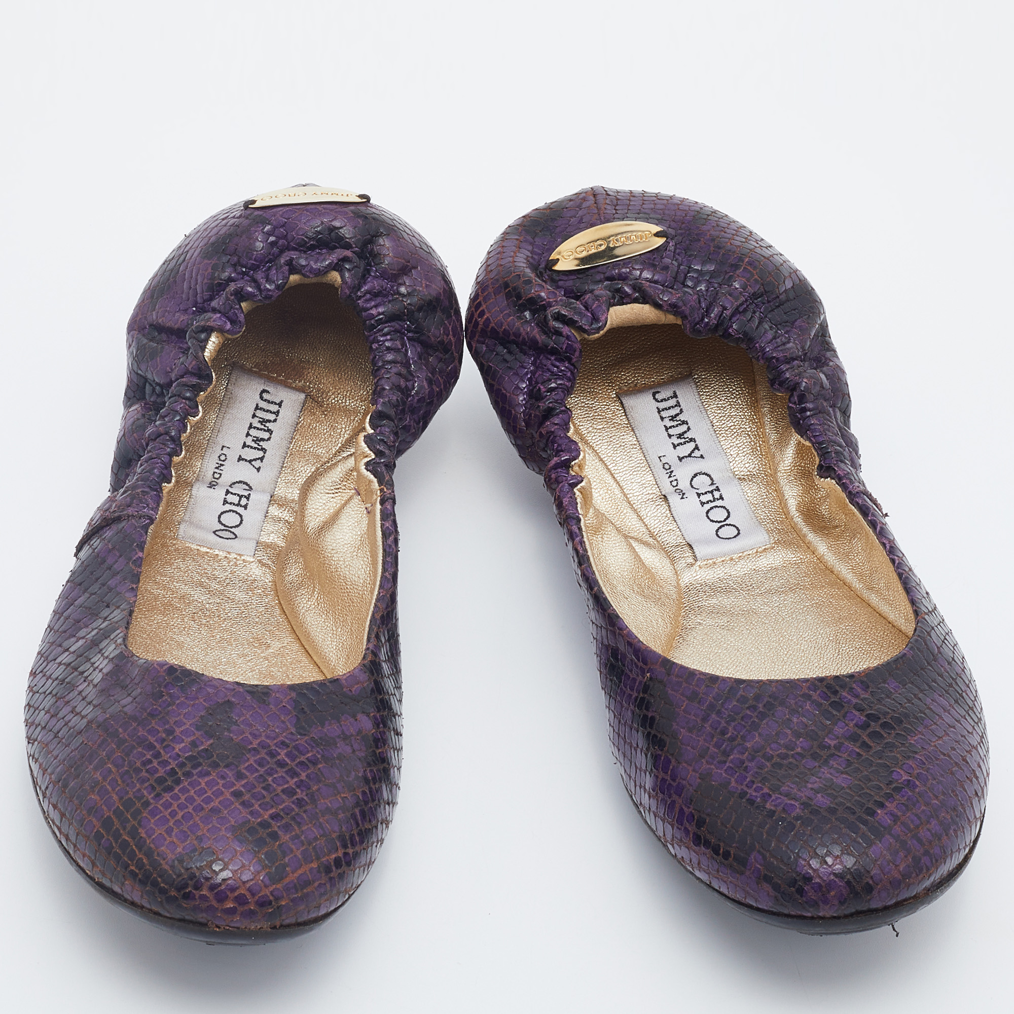 Jimmy Choo Purple/Black Python Embossed Leather Scrunch Ballet Flats Size 36.5