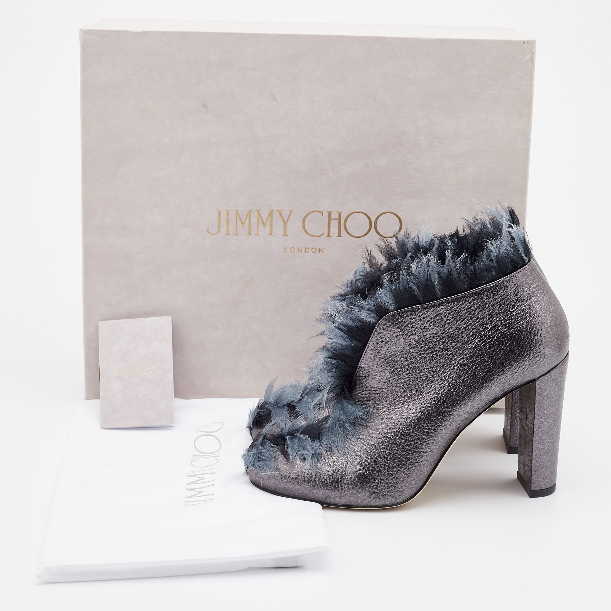 Jimmy Choo Metallic Grey Leather And Fabric Ladine Ankle Booties Size 39