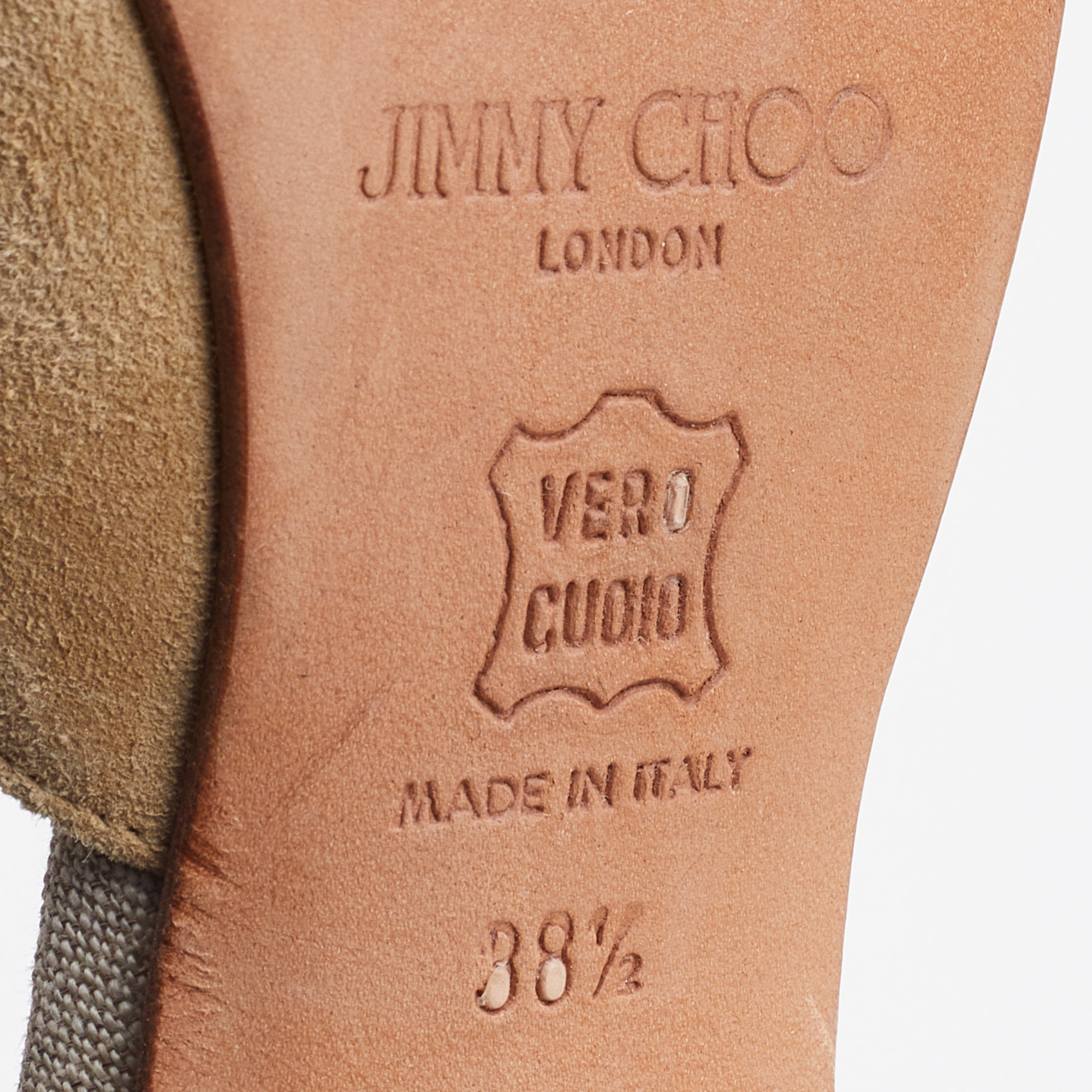 Jimmy Choo Beige Suede And Raffia Embellished Slide Sandals Size 38.5
