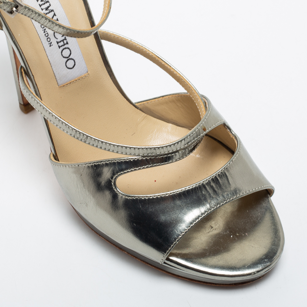 Jimmy Choo Metallic Bronze Leather Ankle Strap Sandals Size 39