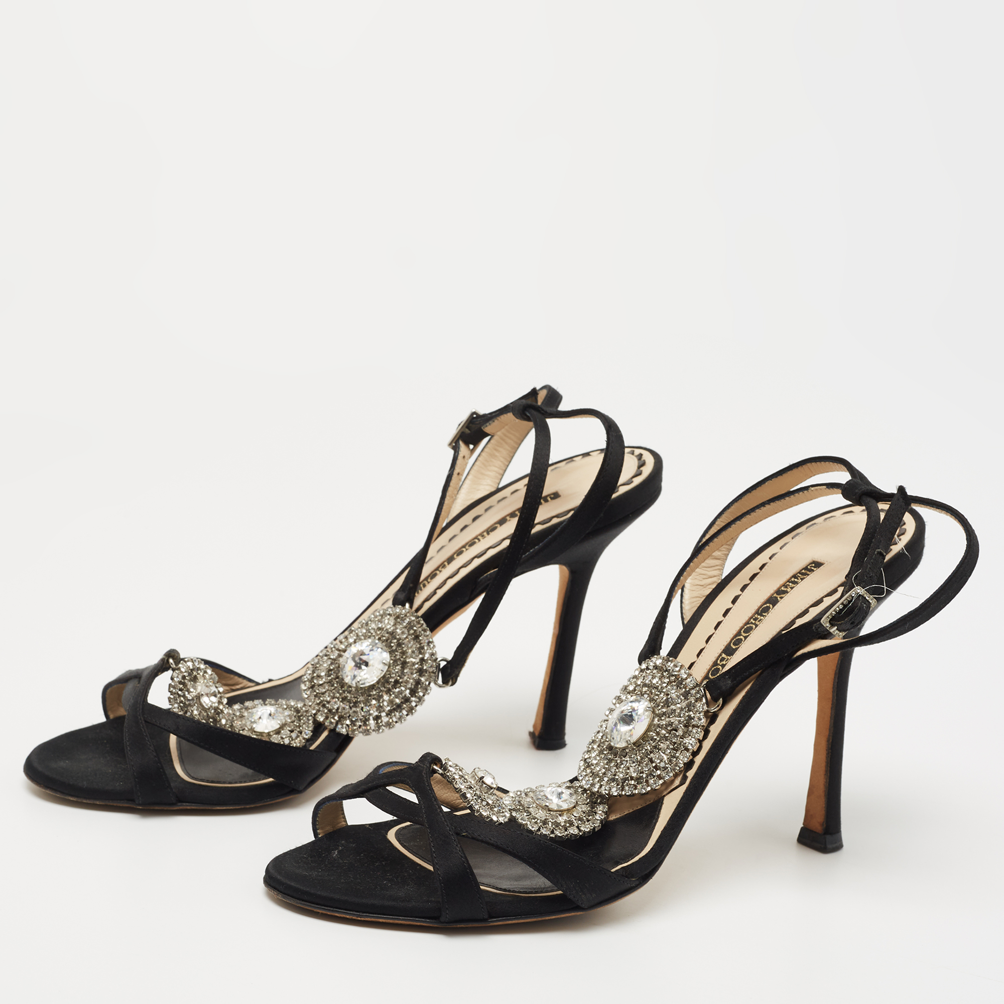 Jimmy Choo Black Satin Crystal Embellished Ankle Strap Sandals Size
Jimmy Choo Black Satin Crystal Embellished Ankle Strap Sandals Size