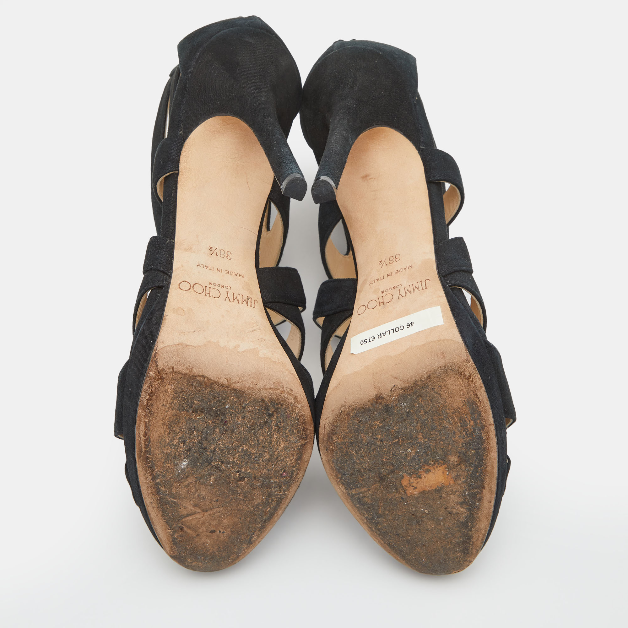 Jimmy Choo Black Glitter Suede Cutout Collar Open Toe Sandals Size 38.5