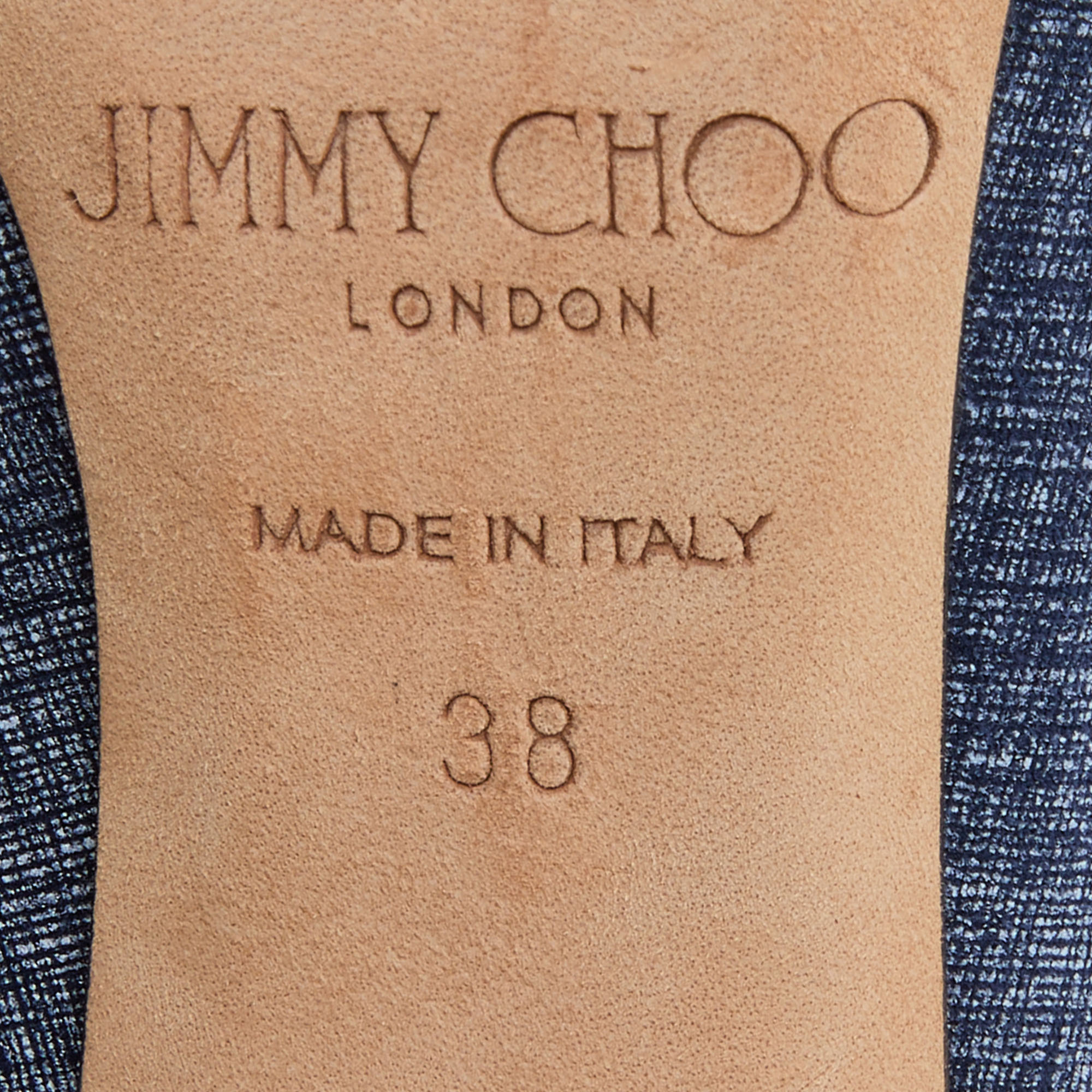 Jimmy Choo Navy Blue Printed Suede Laria Block Heel Pumps Size 38