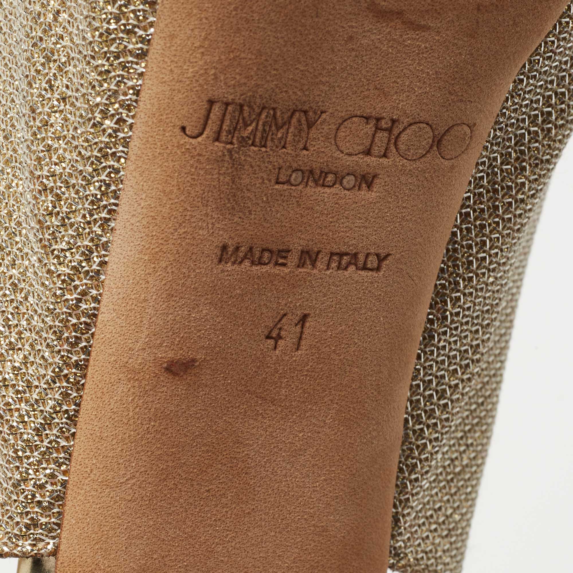 Jimmy Choo Gold Glitter Nova Peep Toe Slingback Sandals Size 41