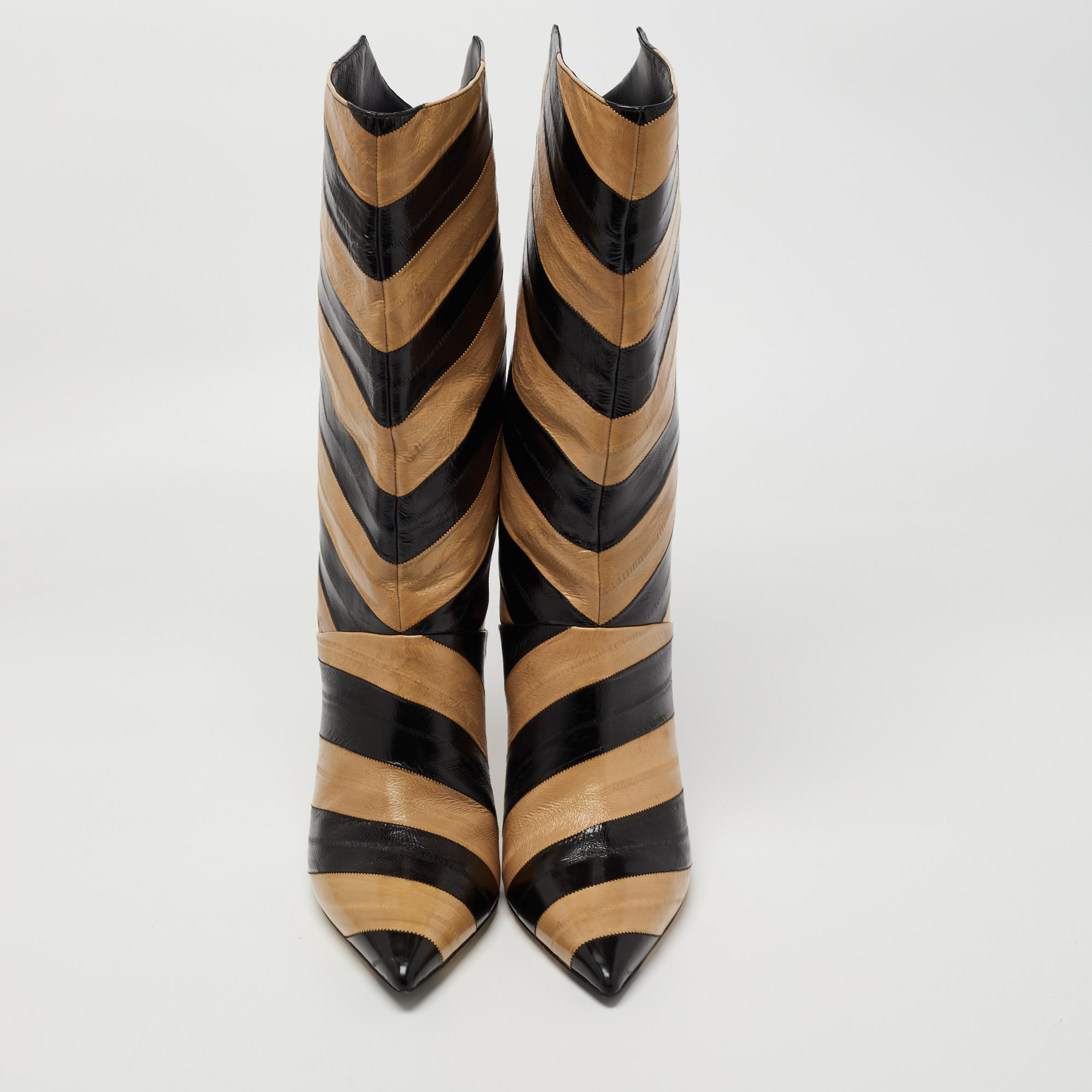 Jimmy Choo Black/Tan Striped Eel Beren Booties Size 43
