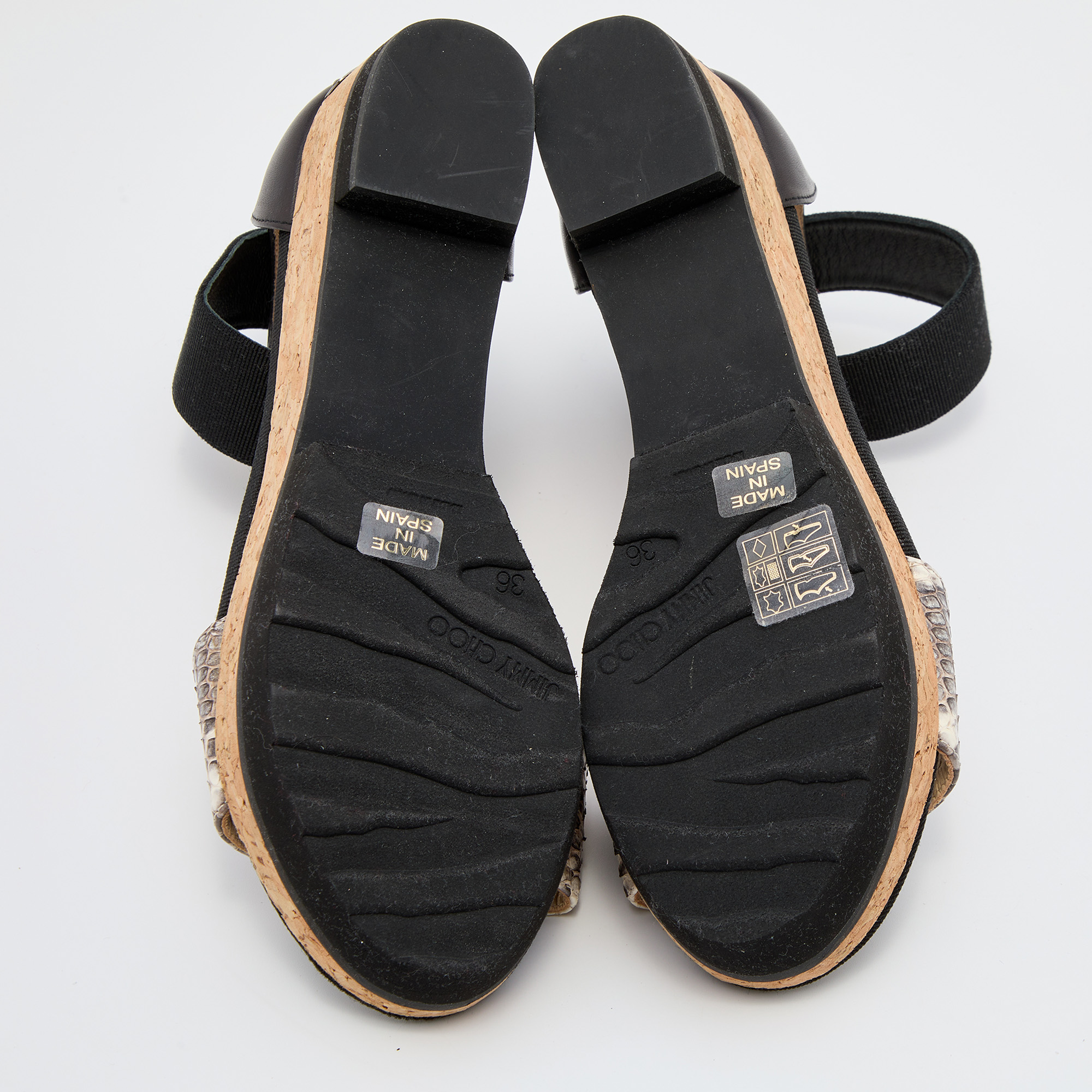 Jimmy Choo Black/Grey Snakeskin Leather Platform Ankle Strap Sandals Size 36