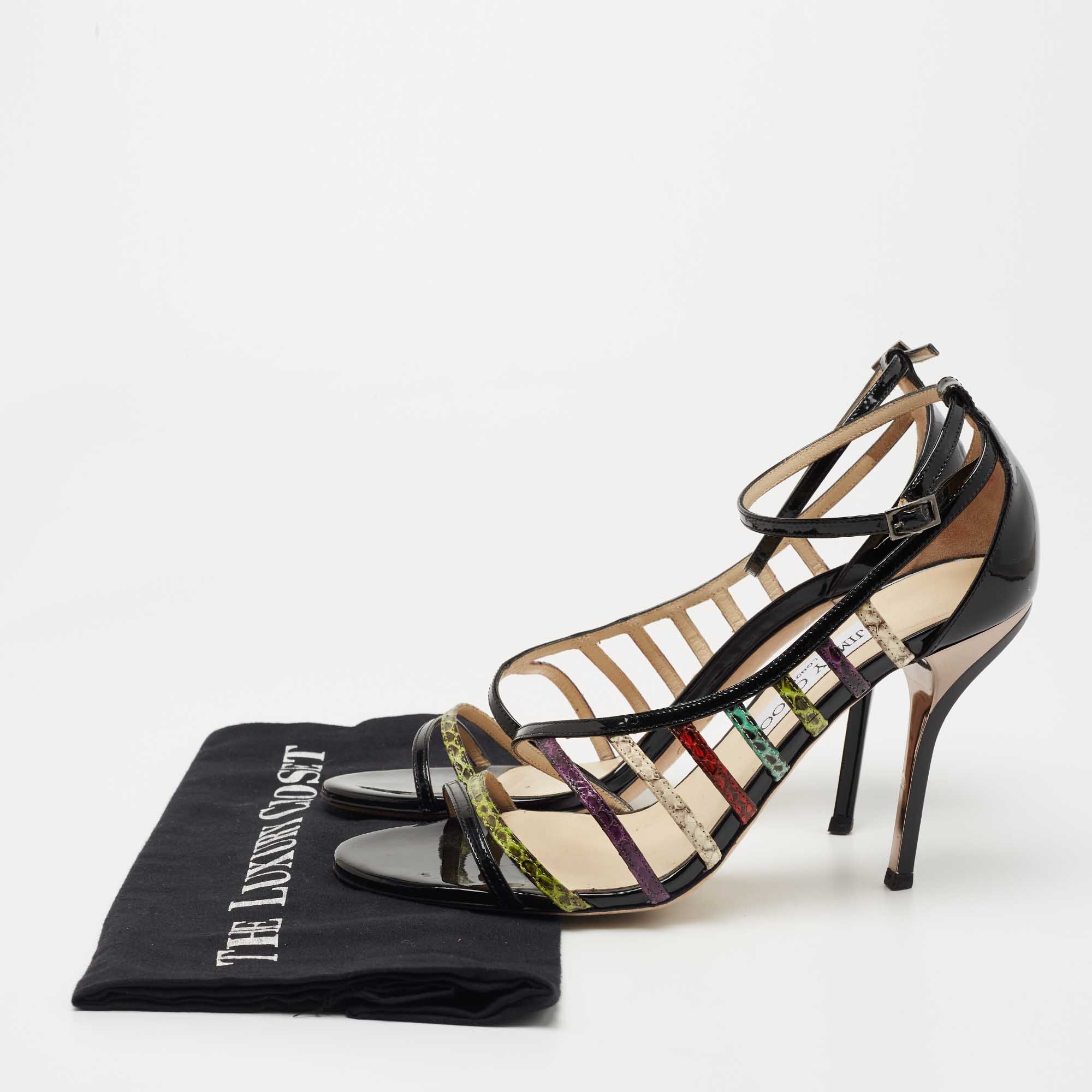 Jimmy Choo Multicolor Patent And Water Snakeskin Sandals Size 39.5