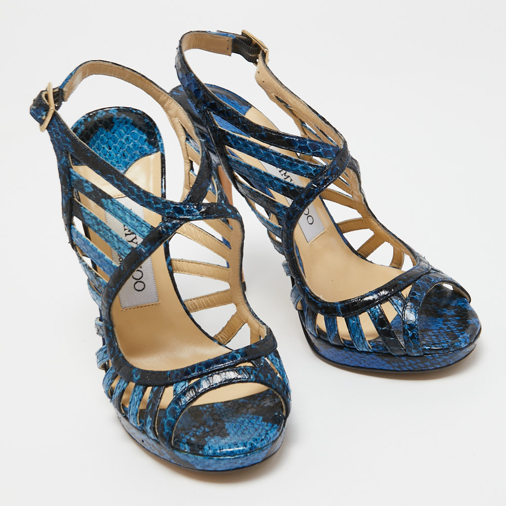 Jimmy Choo Blue Python Keenan Platform Sandals Size 36.5