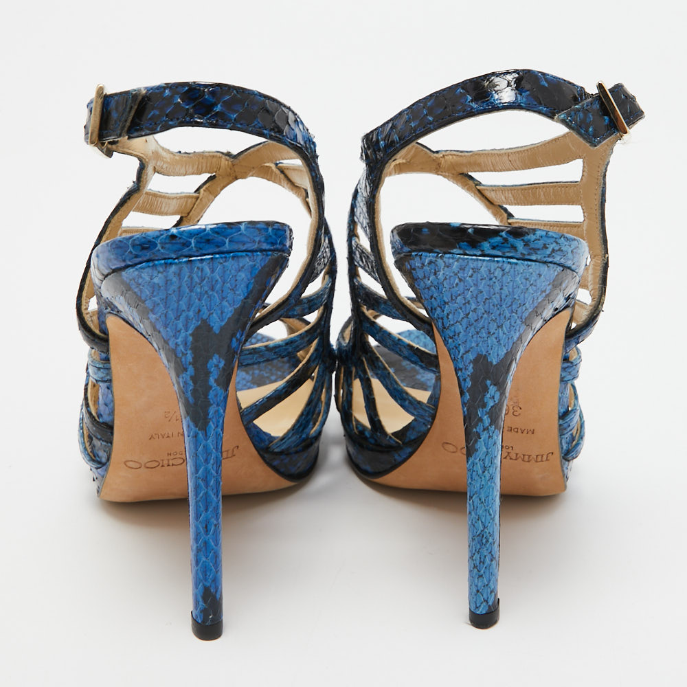 Jimmy Choo Blue Python Keenan Platform Sandals Size 36.5