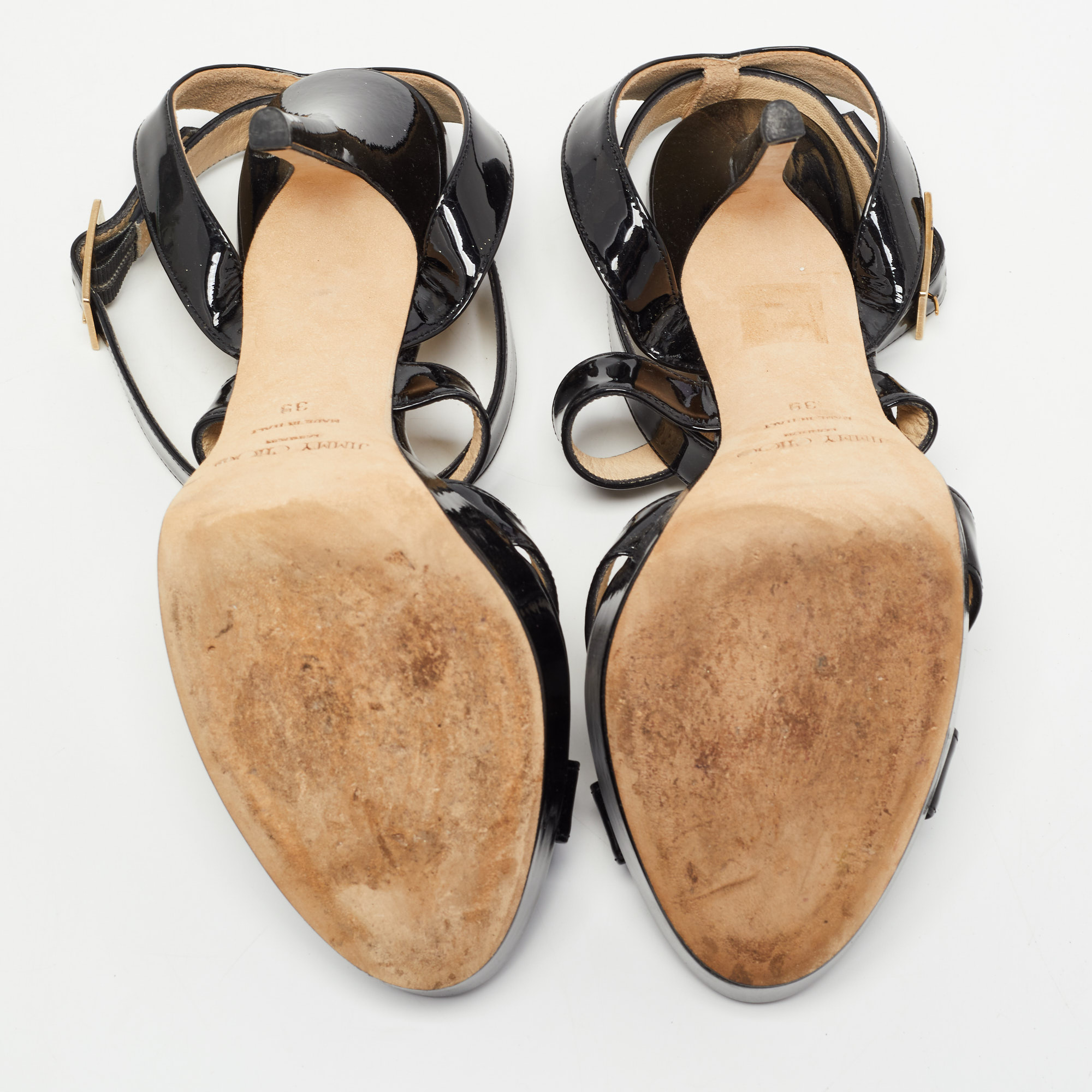 Jimmy Choo Black Patent Leather Vamp Platform Sandals Size 39