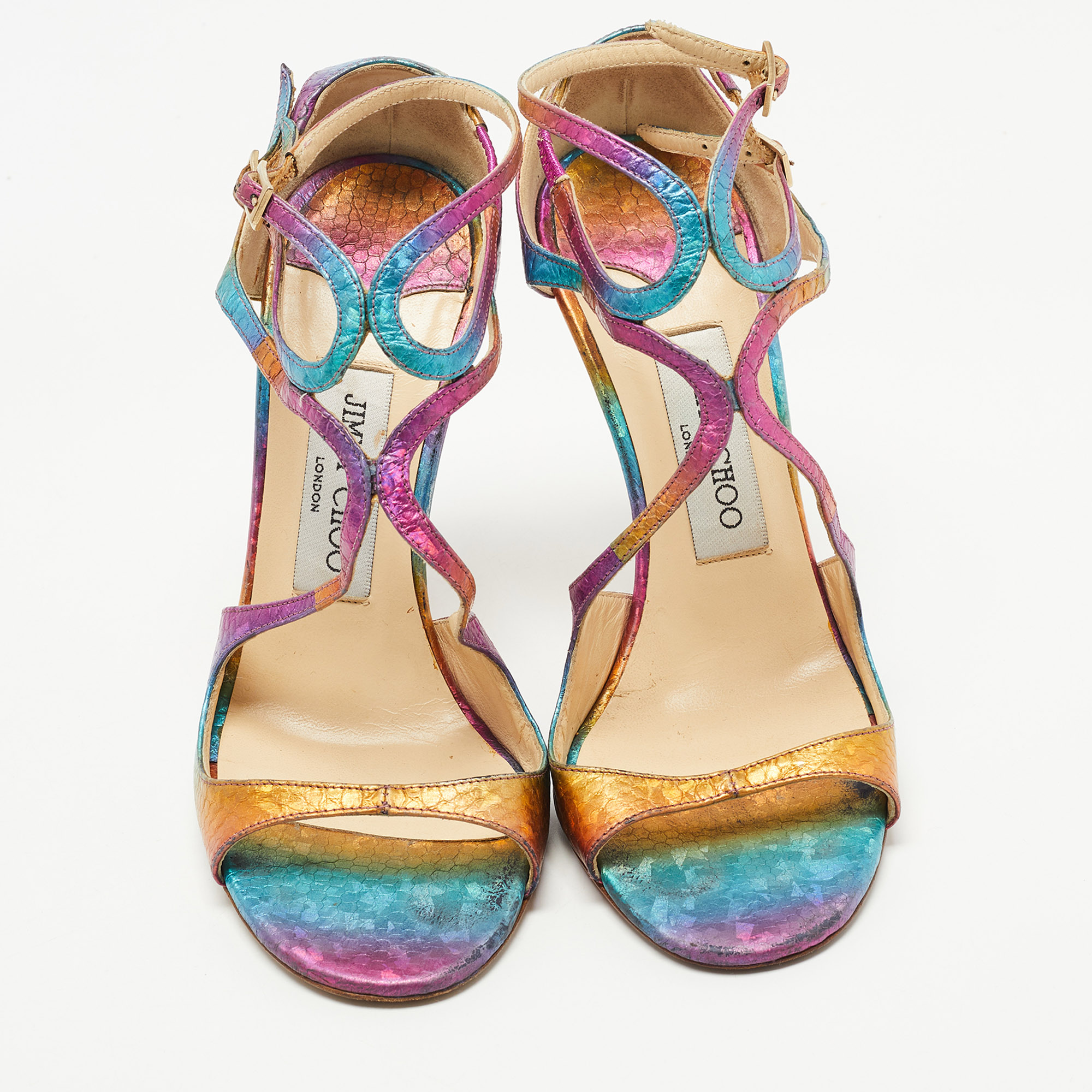 Jimmy Choo Multicolor Python Embossed Leather Lance Sandals Size 37