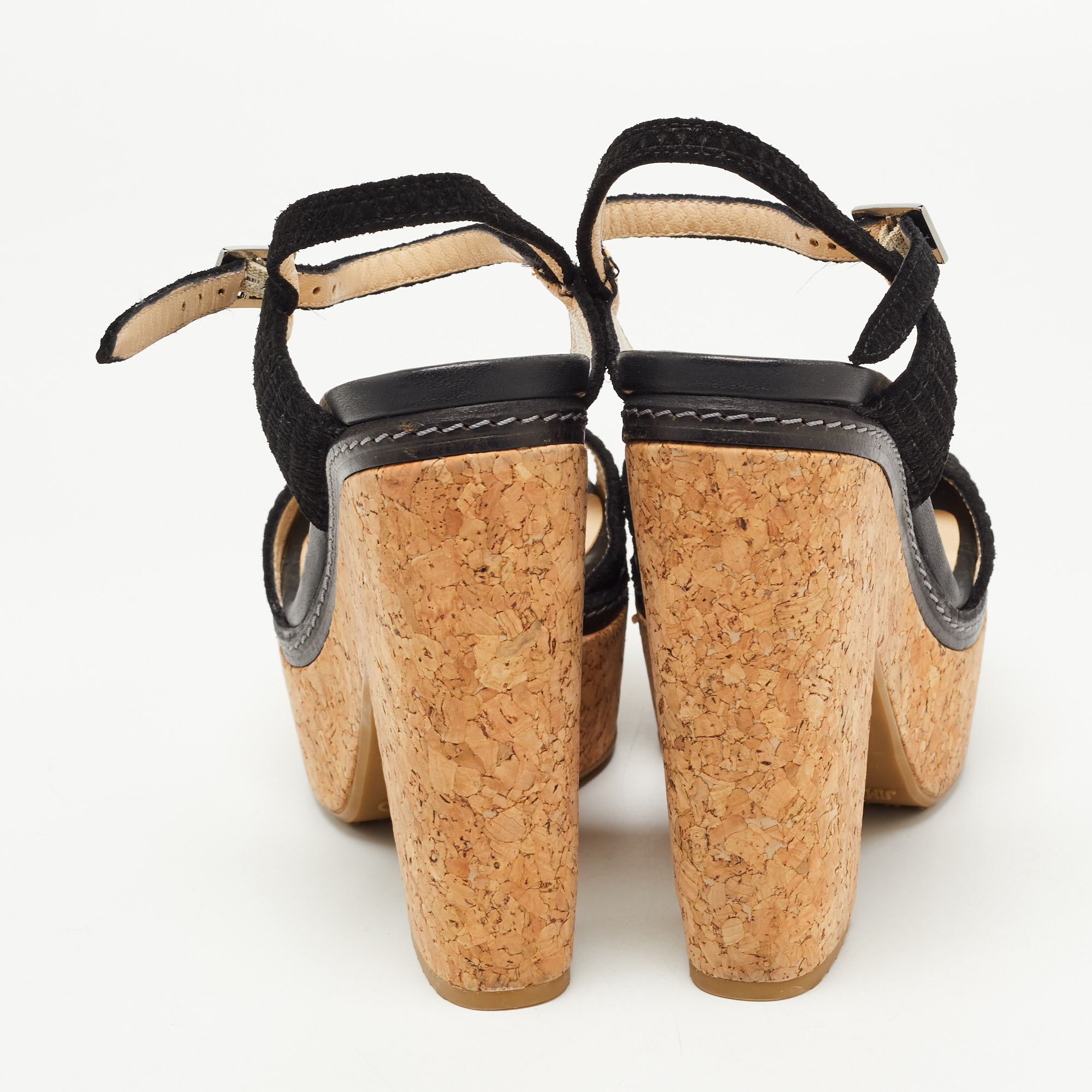Jimmy Choo Black Suede Cork Block Heel Sandals Size 41