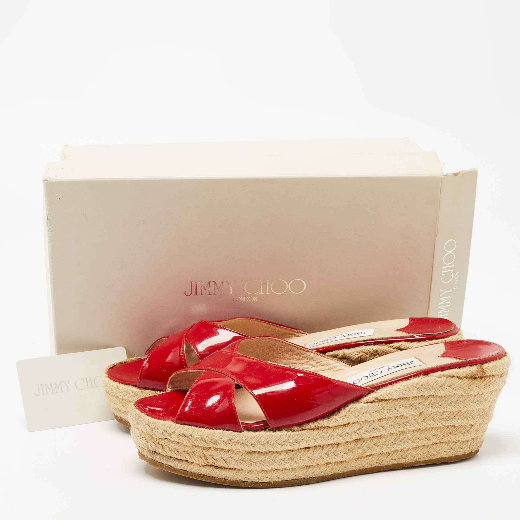 Jimmy Choo Red Patent Leather Prima Wedge Sandals Size 41