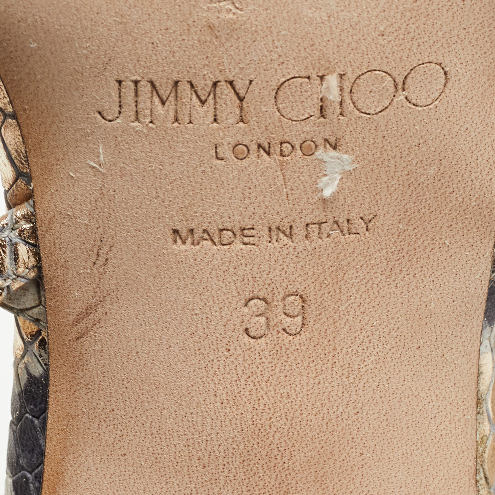 Jimmy Choo Beige/Grey Python Embossed Sai Sandals Size 39