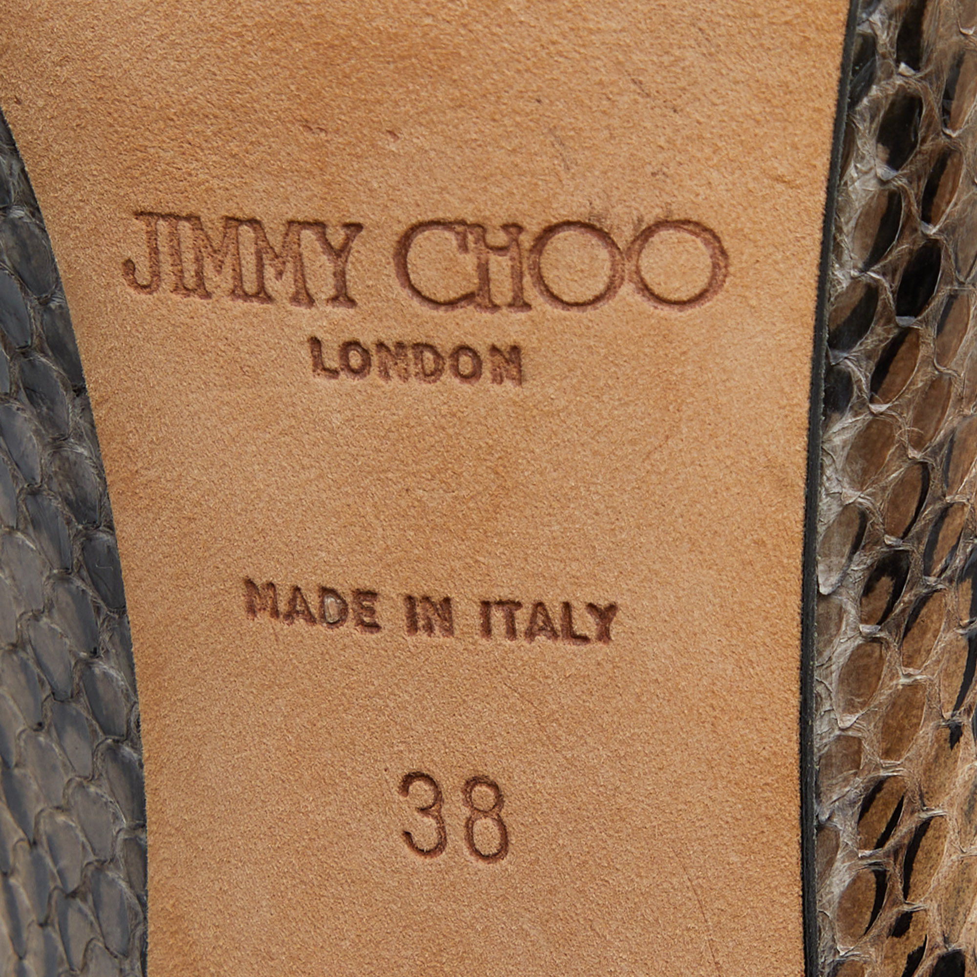 Jimmy Choo Beige Watersnake Leather Peep Toe Pumps Size 38