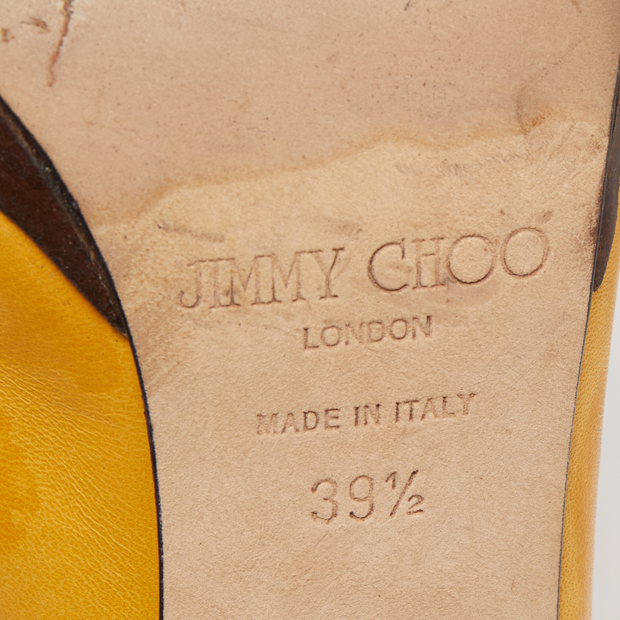 Jimmy Choo Yellow Leather Peep Toe Slingback Pumps Size 39.5