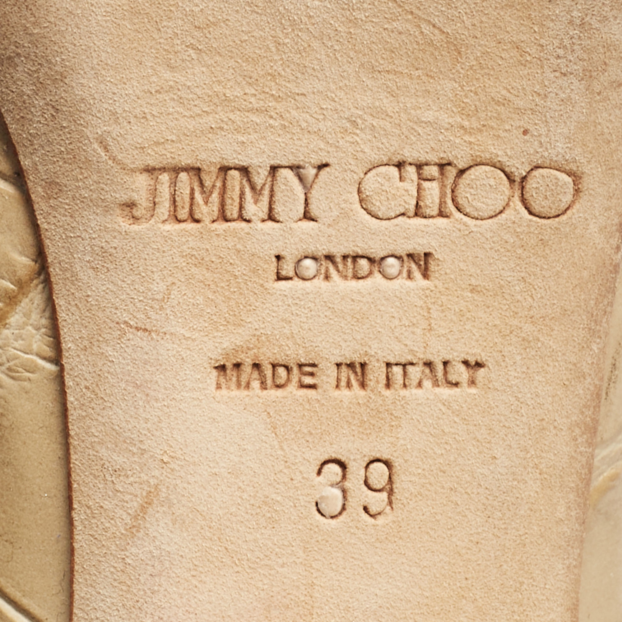 Jimmy Choo Olive Green Croc Embossed Leather Peep Toe Pumps Size 39