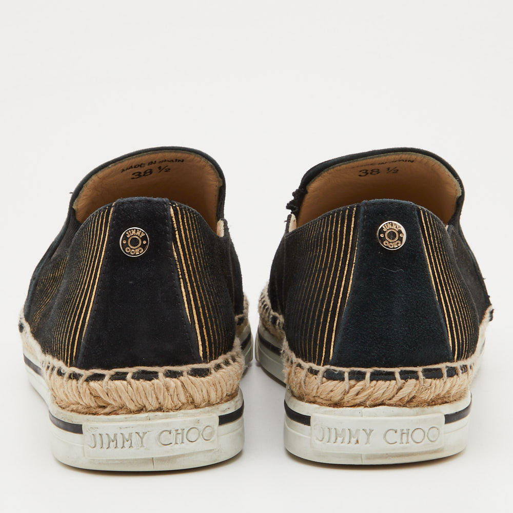 Jimmy Choo Black/Gold Suede Dawn Espadrille Sneakers Size 38.5