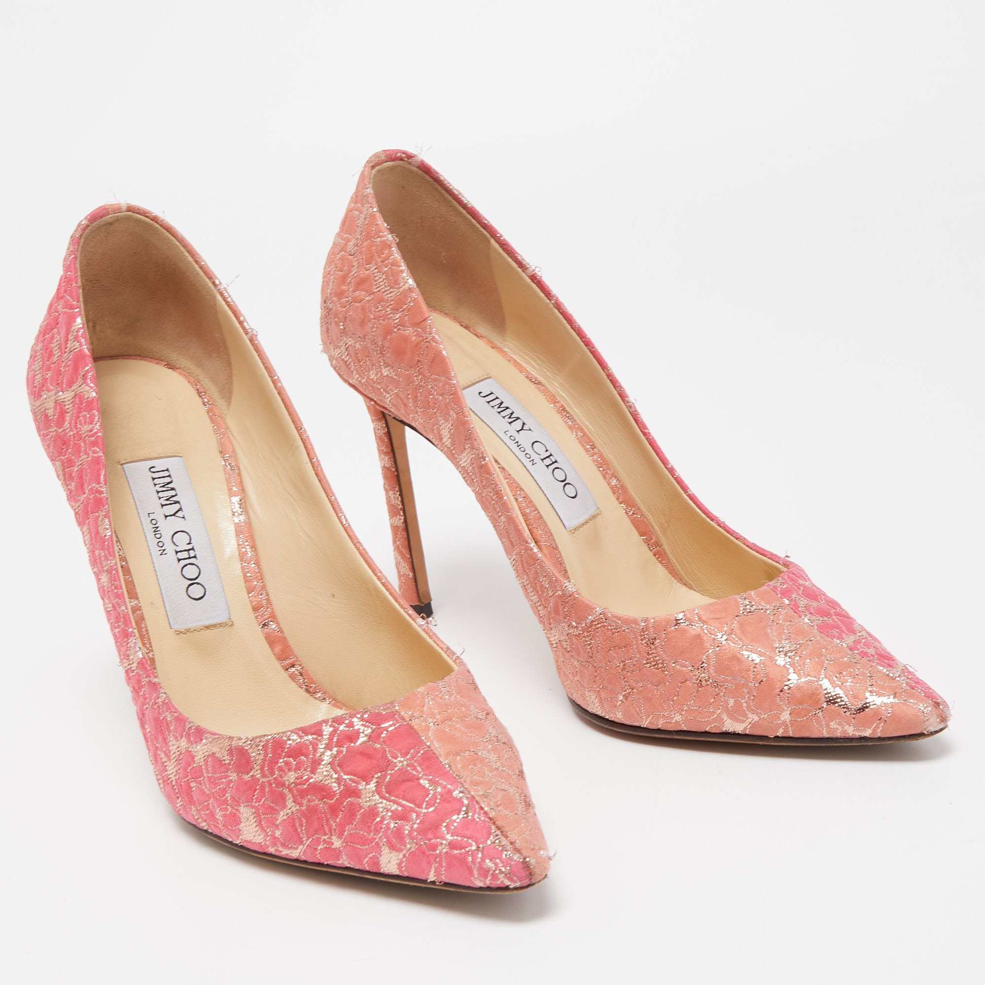 Jimmy Choo Pink Lurex Fabric Pointed Toe Pumps Size 37.5
