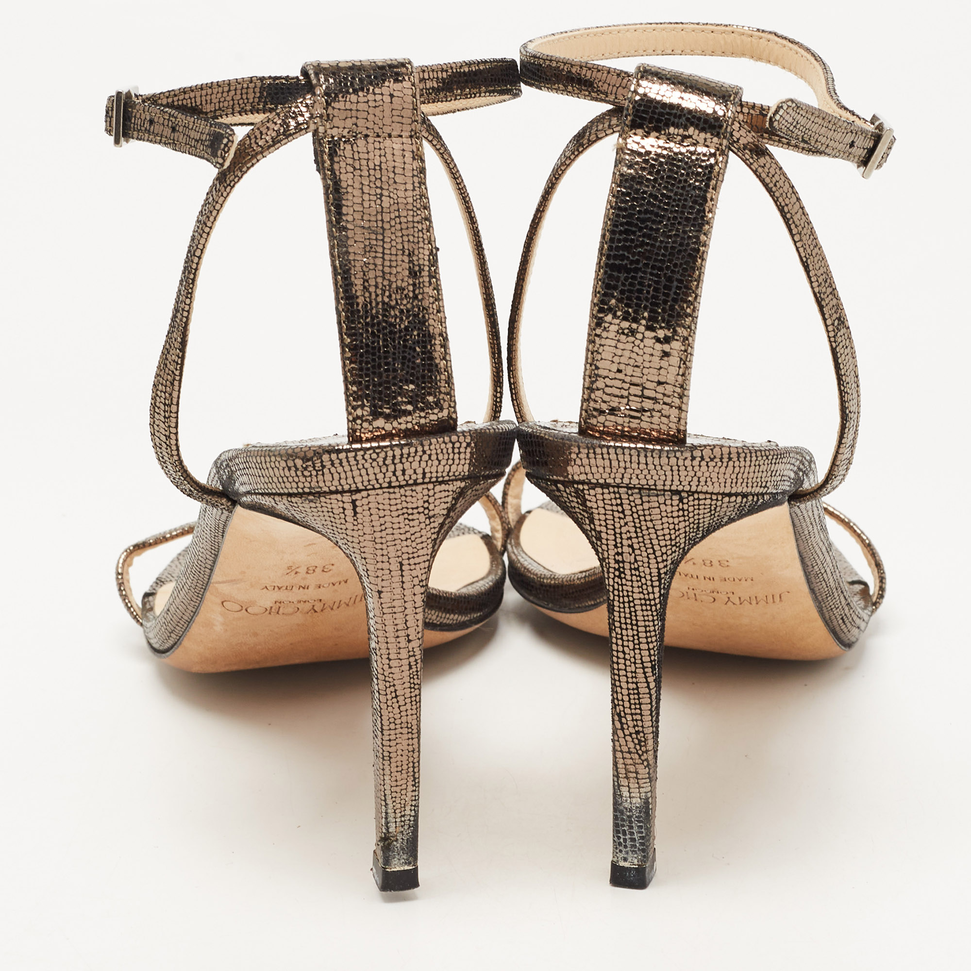 Jimmy Choo Metallic Laminated Suede Minny Sandals Size 38.5