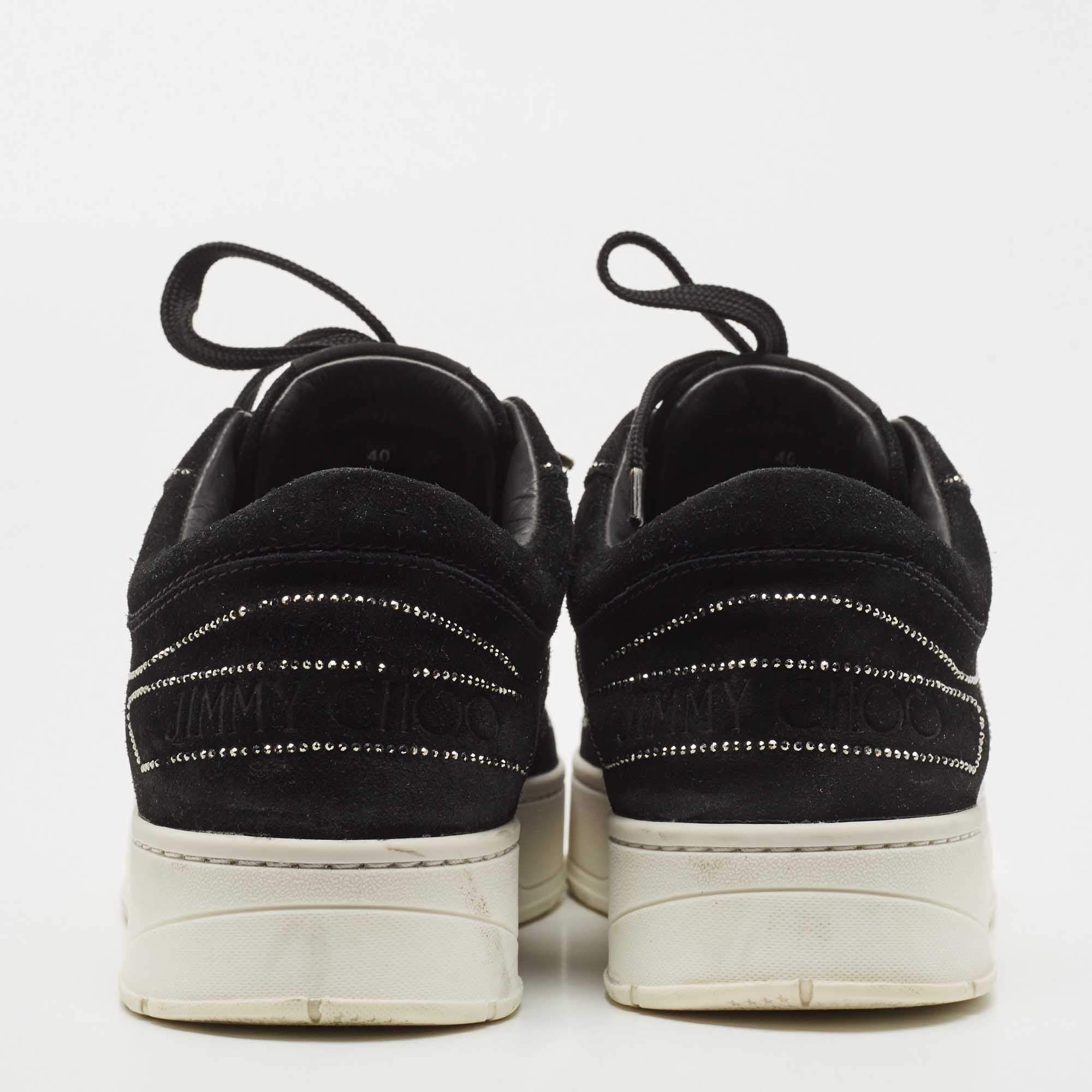 Jimmy Choo Black Suede Embellished Low Top  Sneakers Size 40