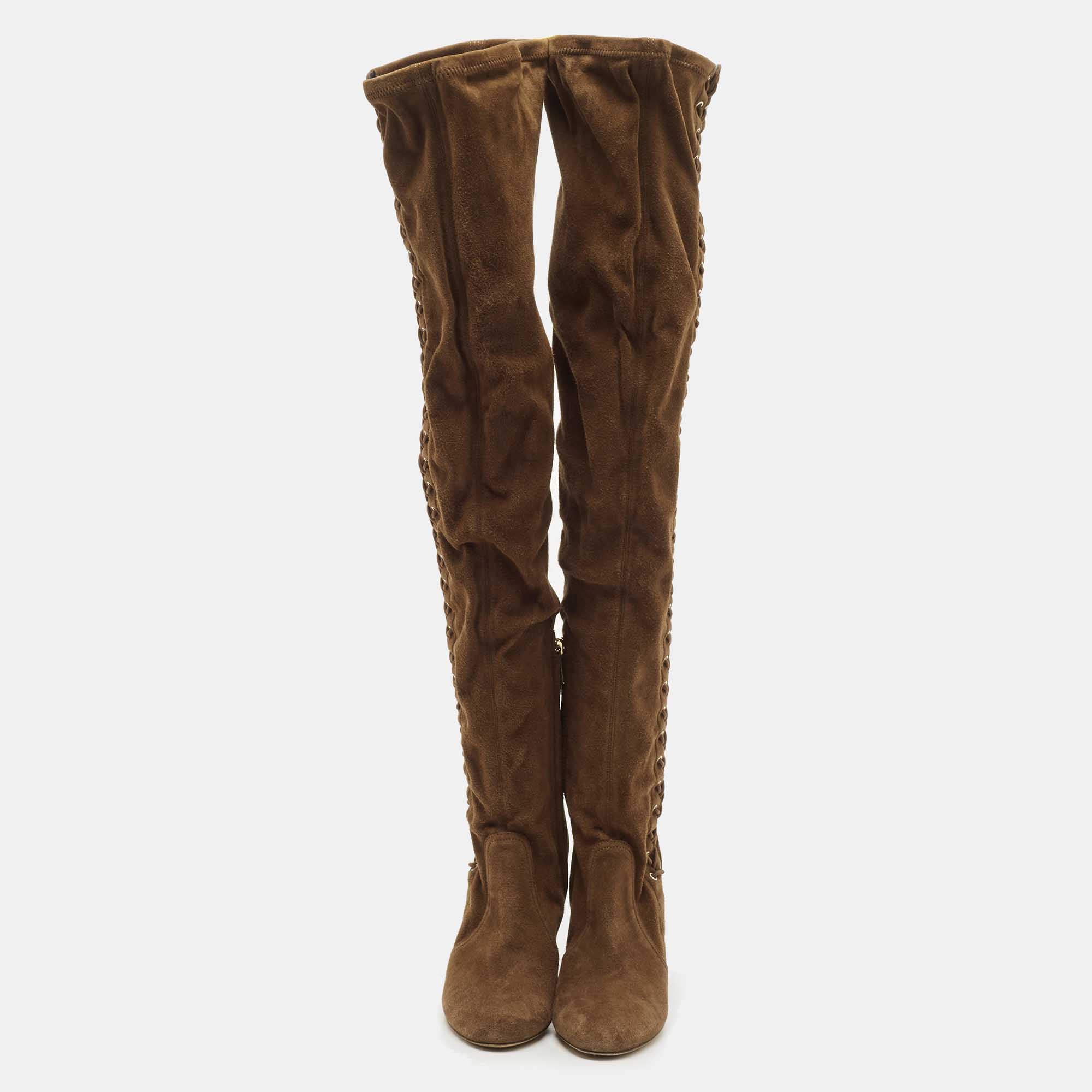 Jimmy Choo Brown Suede Knee Length Boots Size 38