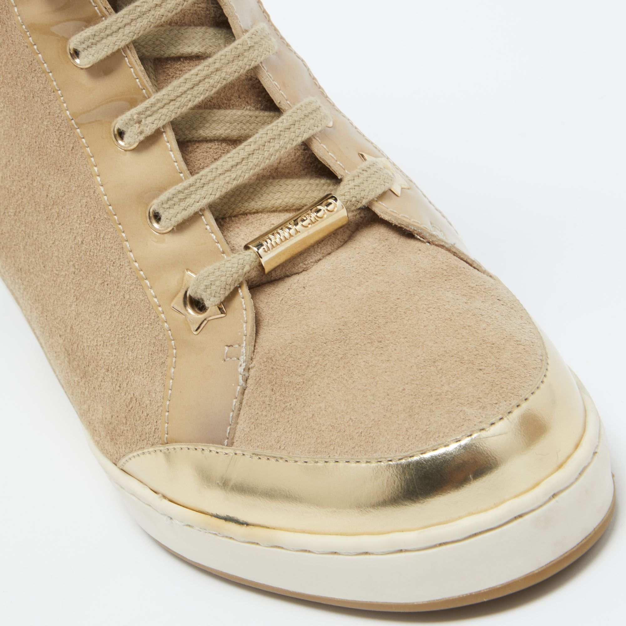 Jimmy Choo Beige Suede And Leather Panama Wedge Sneakers Size 39