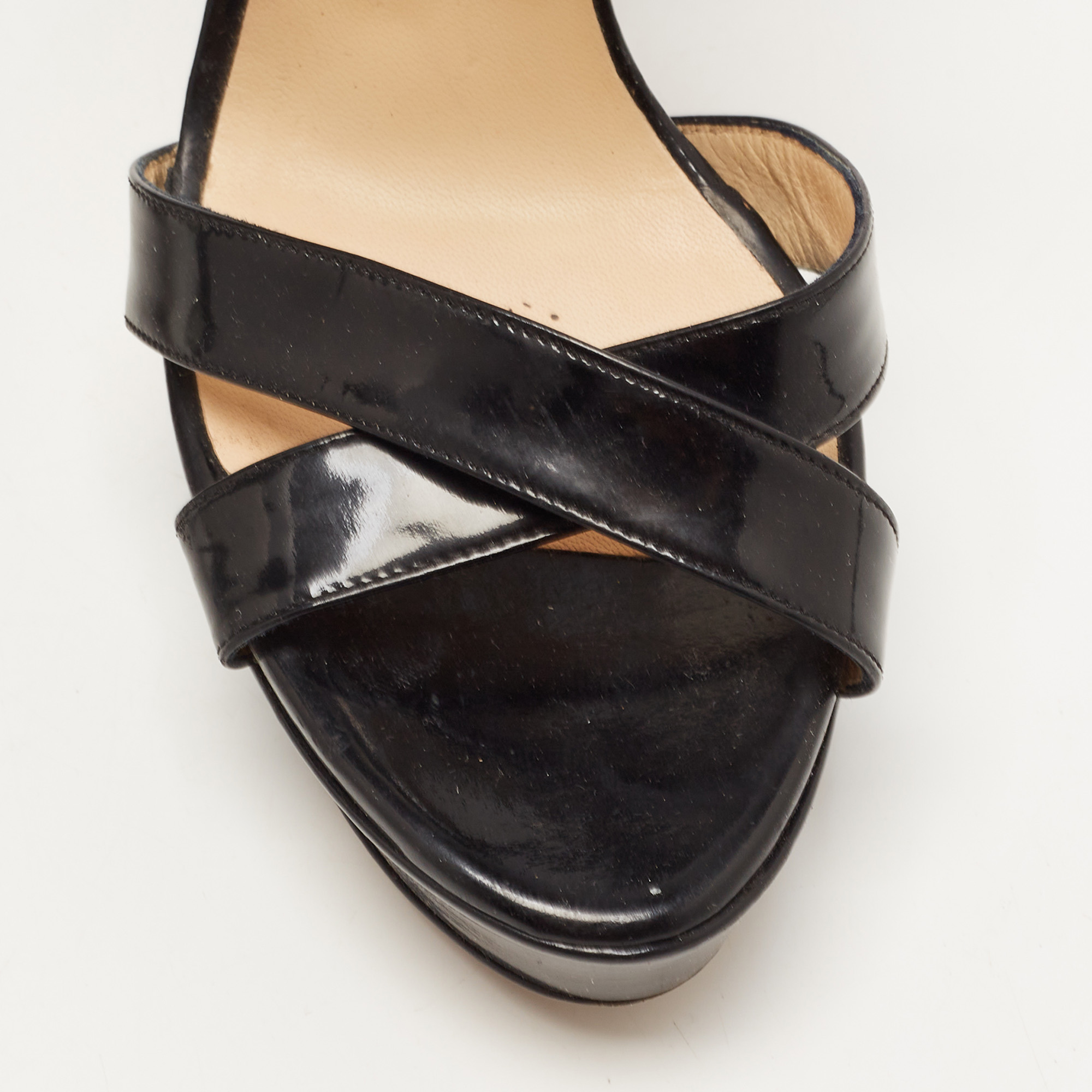 Jimmy Choo Black Patent Leather Vamp Sandals Size 40