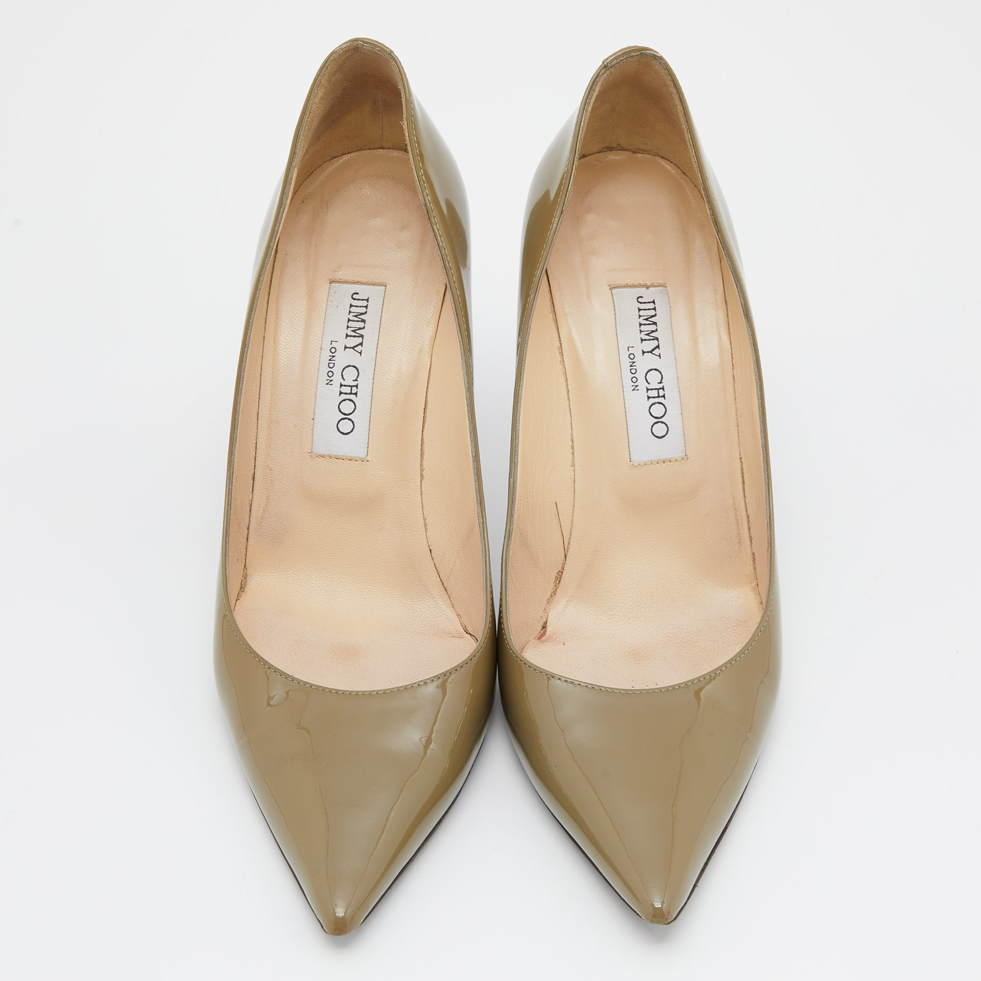 Jimmy Choo Olive Green Patent Leather Love Pumps Size 39