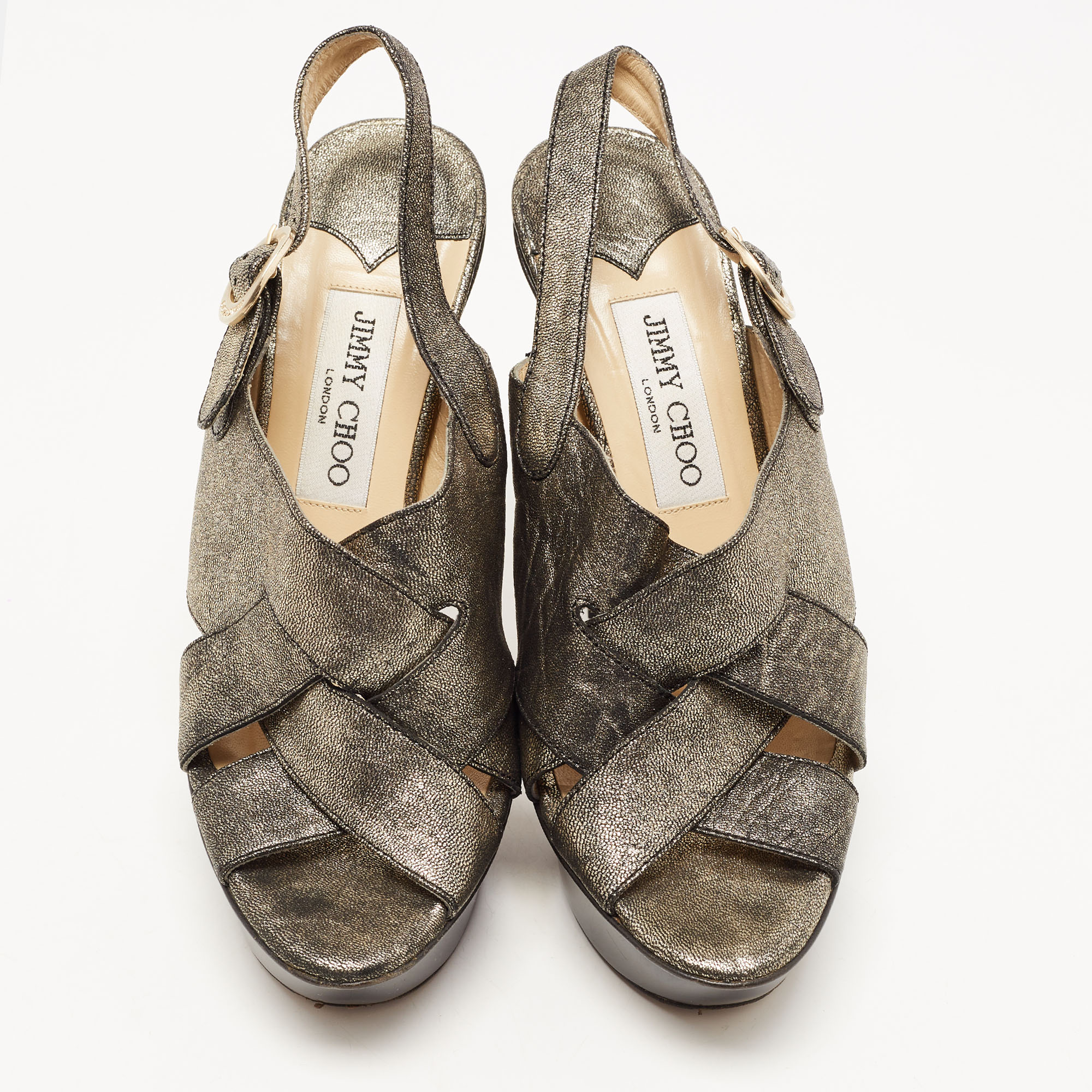 Jimmy Choo Metallic Leather Platform Slingback Sandals Size 37.5