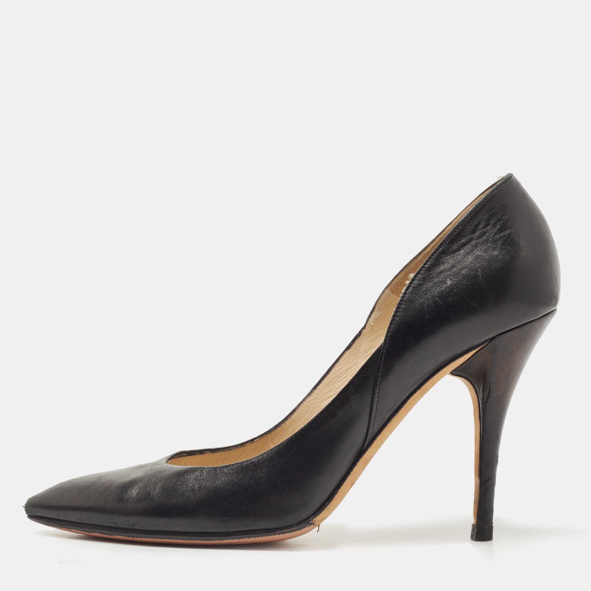 Jimmy choo black leather pointed toe pumps size 40