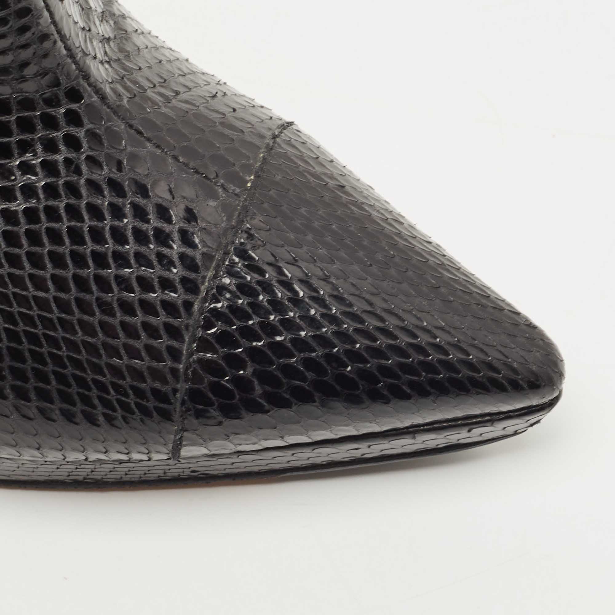 Jimmy Choo Black Python Leather Peep-Toe Ankle Booties Size 38.5