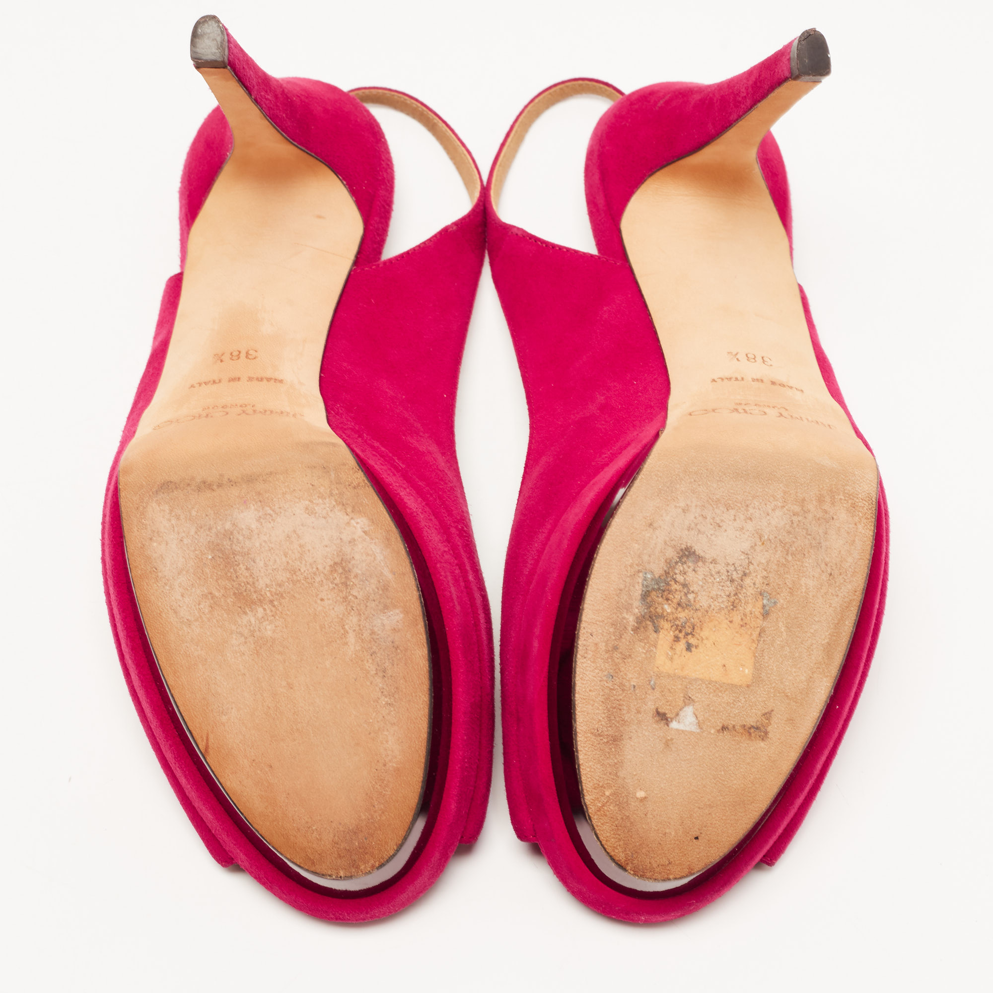 Jimmy Choo Pink Suede Peeptoe Slingback Sandals Size 38.5