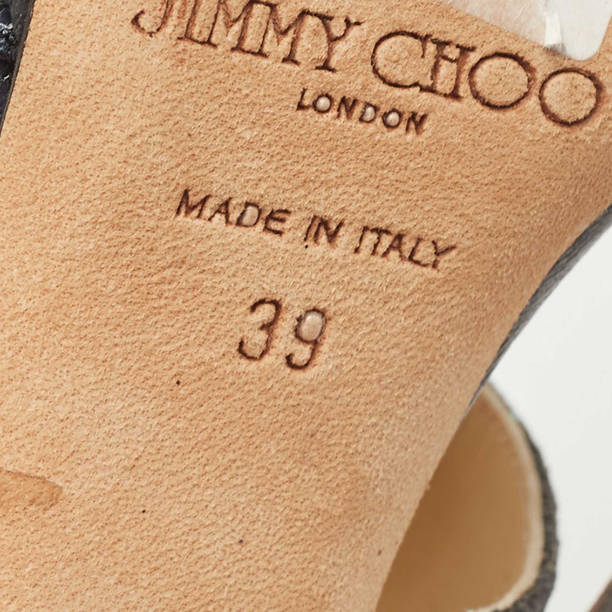 Jimmy Choo Black Glitter Suede Open Toe Pumps Size 39