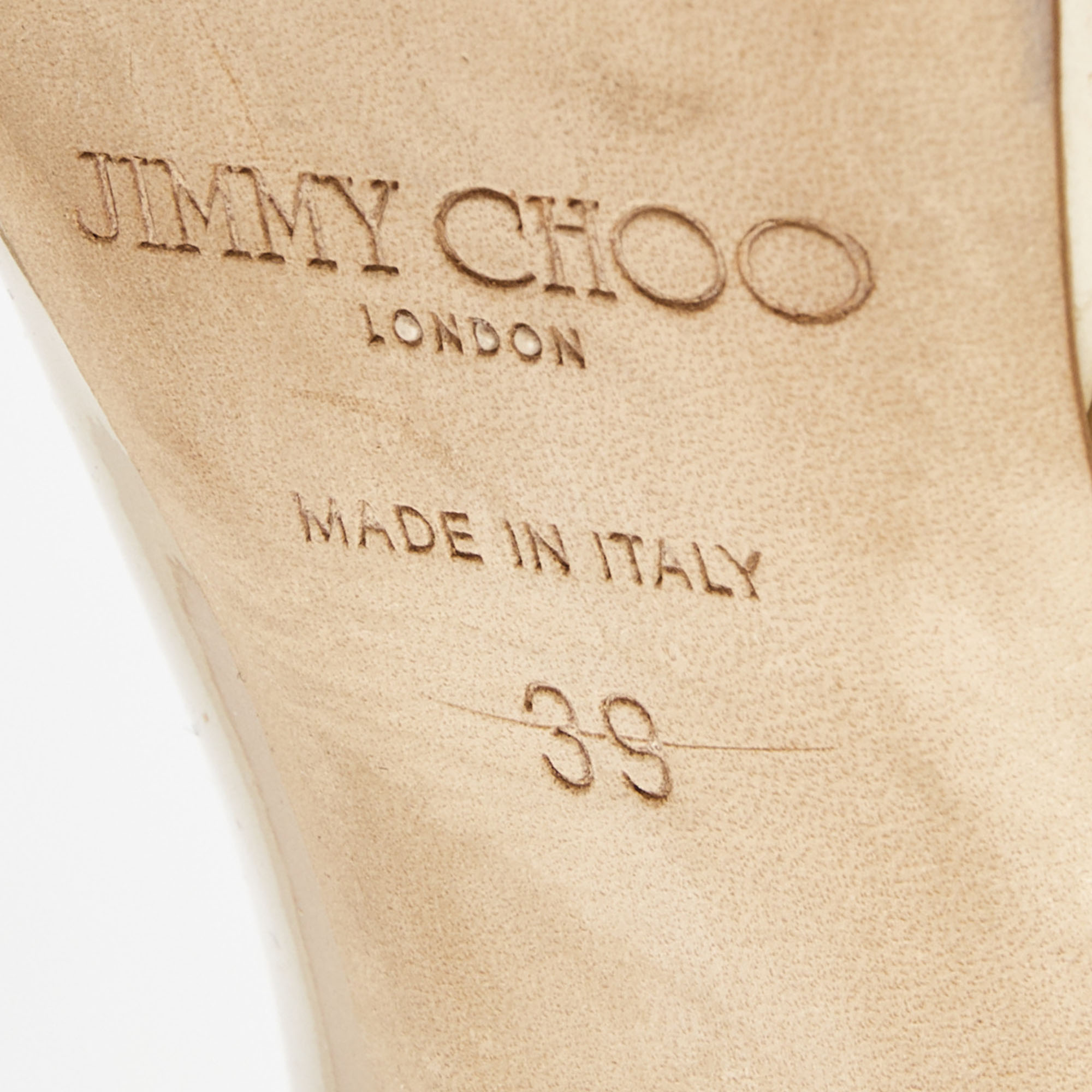 Jimmy Choo Beige Patent Leather Luna Peep Toe Pumps Size 39