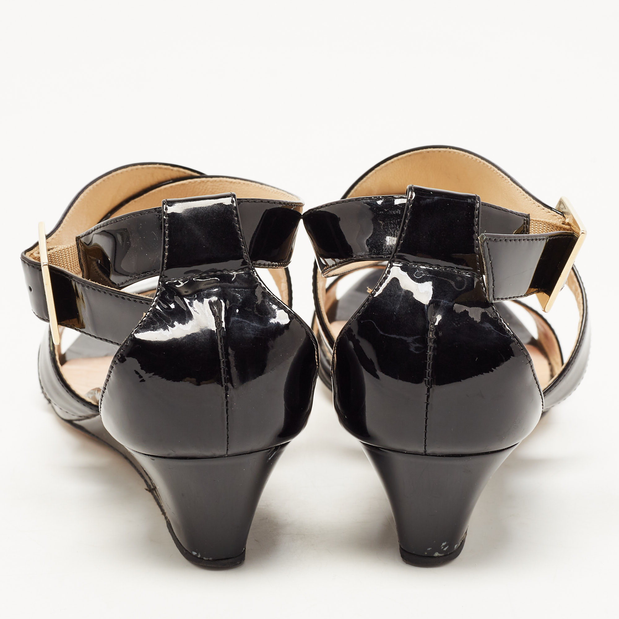 Jimmy Choo Black Patent Leather Cross Strap Slingback Sandals Size 35