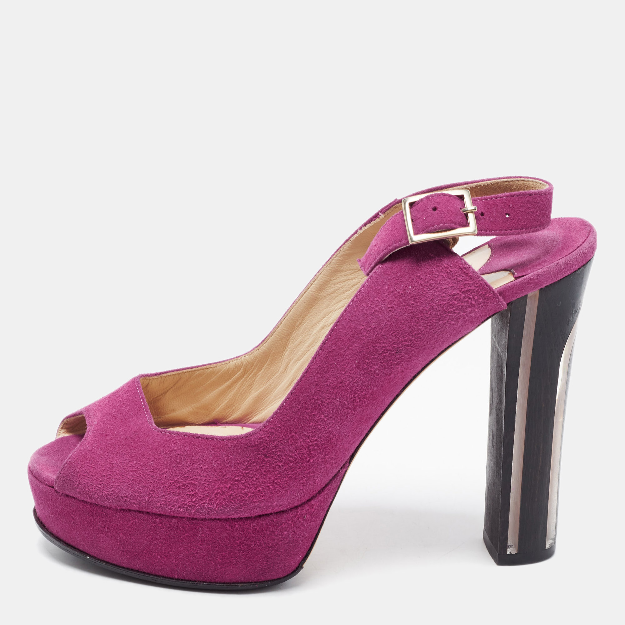 Jimmy Choo Purple Suede Lexy Peep Toe Platform Slingback Sandals Size 36.5