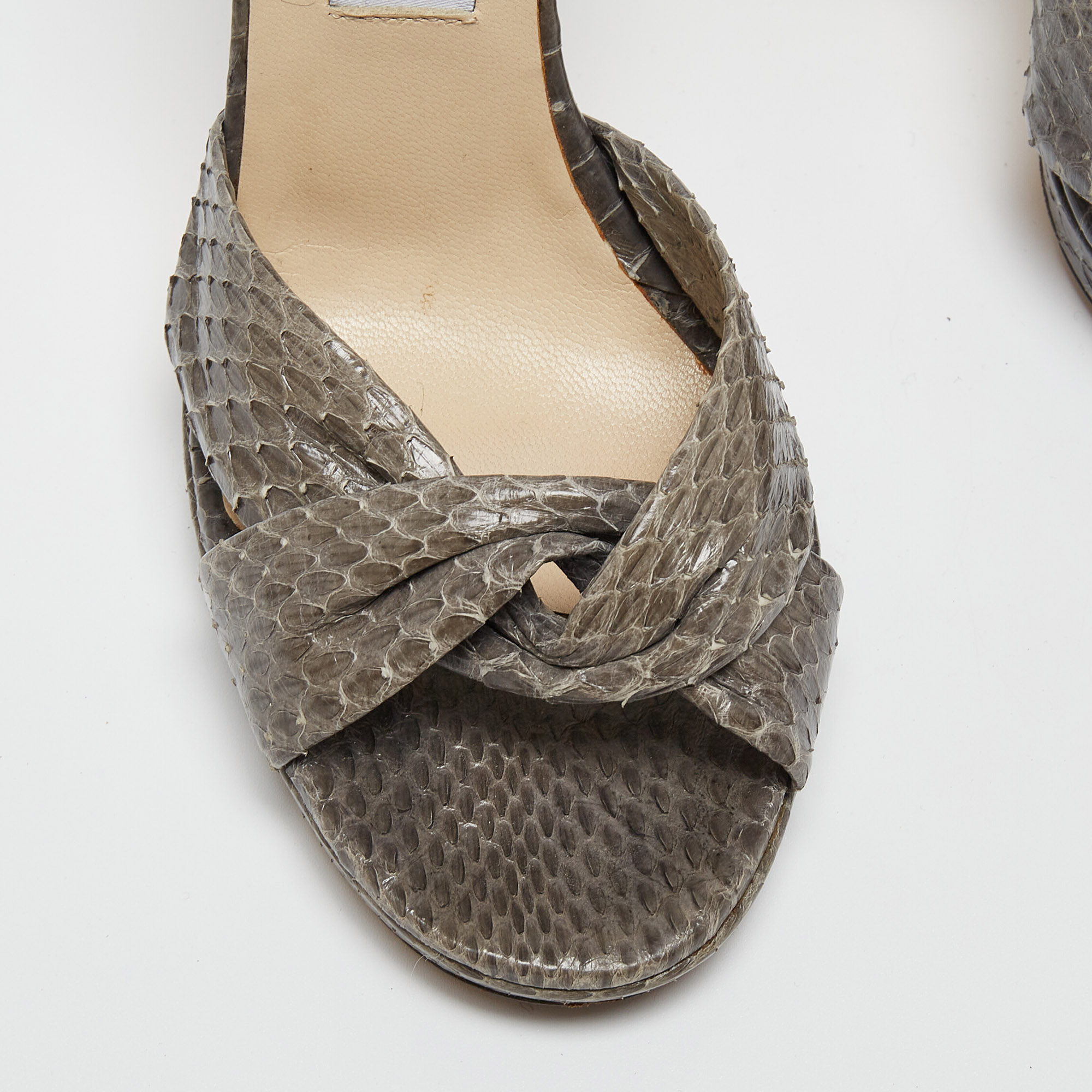 Jimmy Choo Grey Watersnake Leather Greta Sandals Size 37